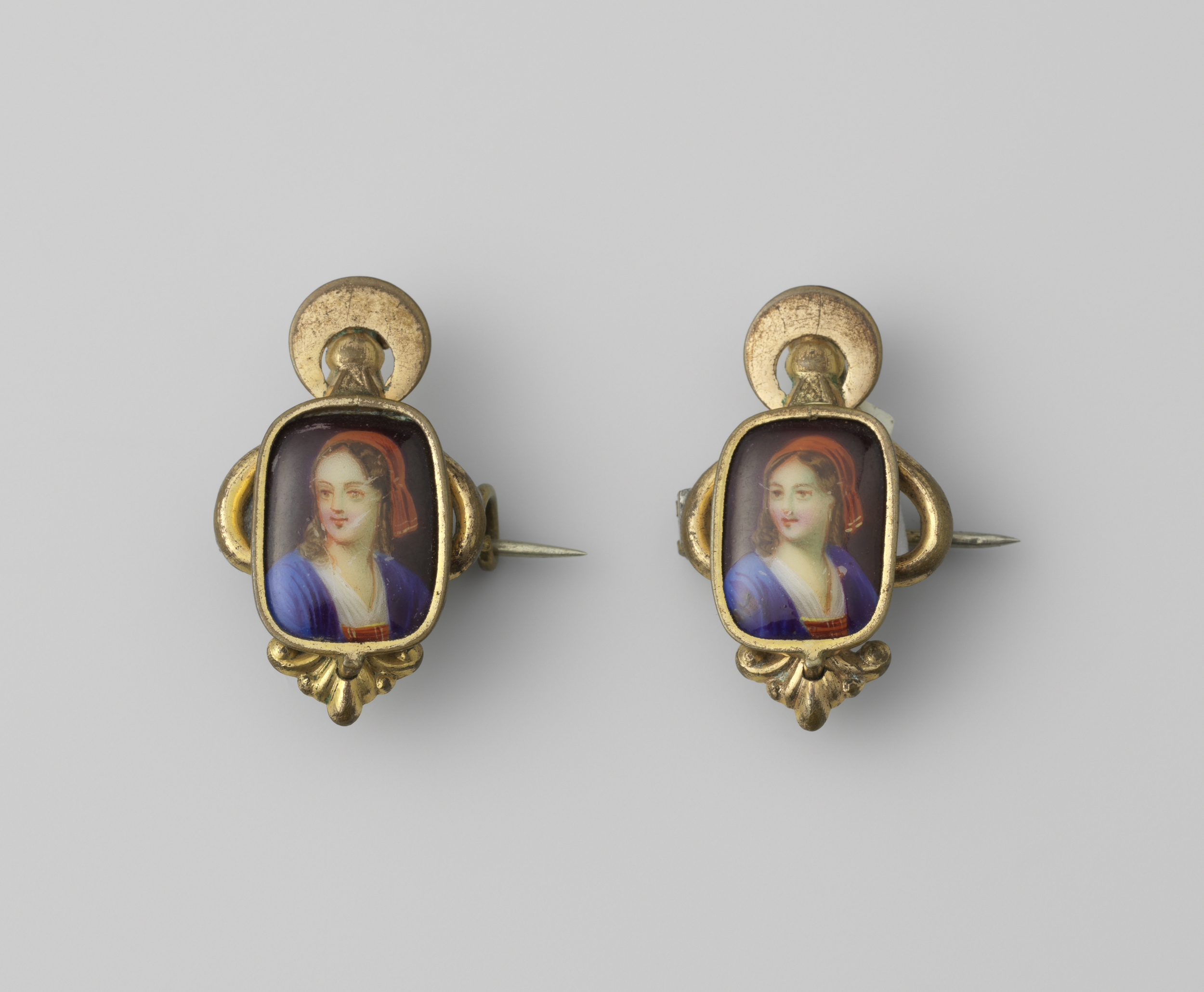 Two identical brooches in a still life composition, Victorian style, unknown artist