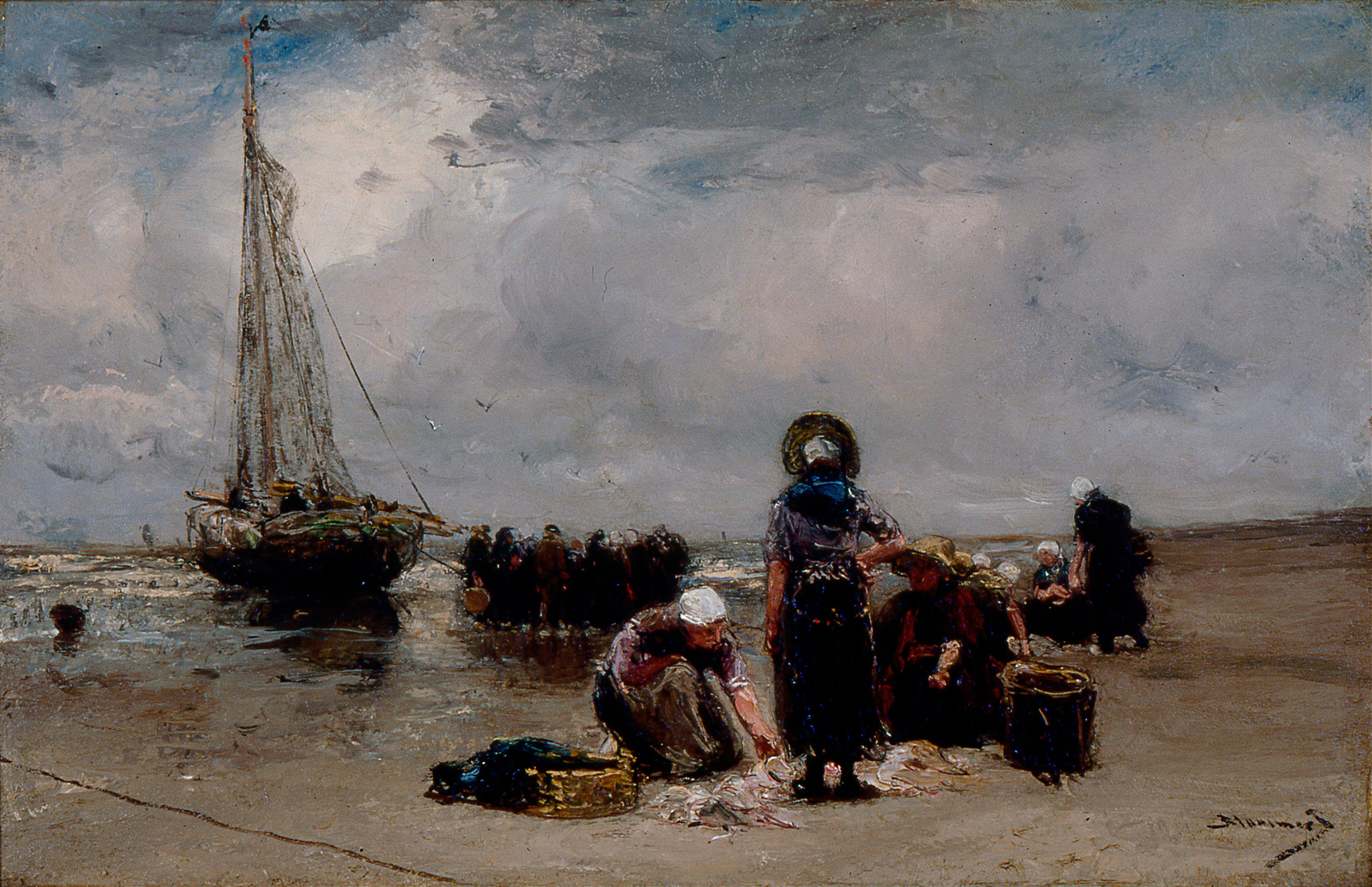 Seaside by Bernardus Johannes Blommers, impressionist oil painting depicting waves and shore