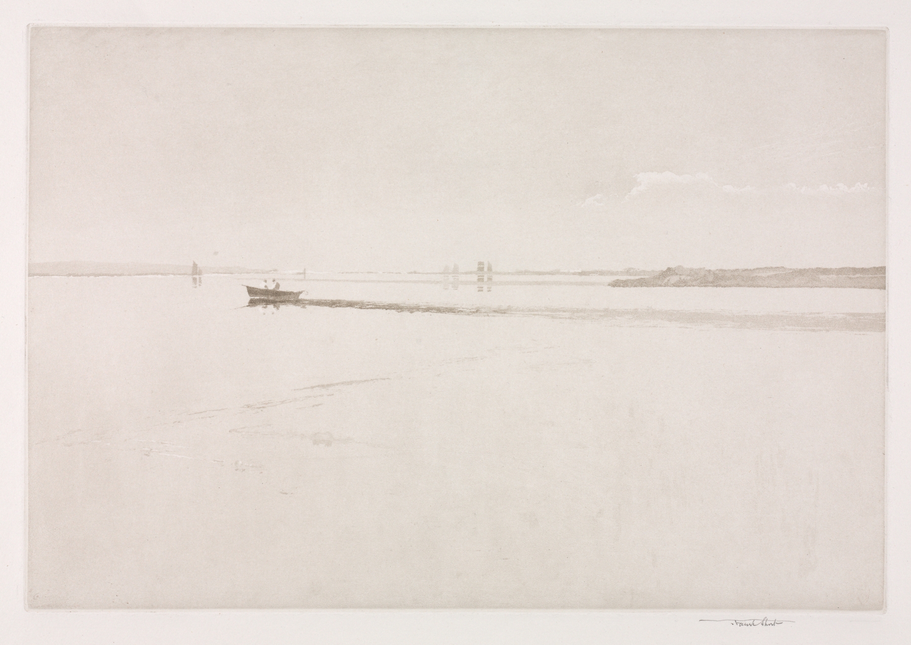 Marine scene with mist and horizon by Sir Frank Short, oil painting