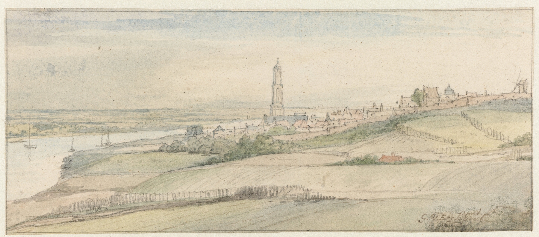 View of Rhenen and the Rhine from the East, oil on canvas by Gerbrand van den Eeckhout