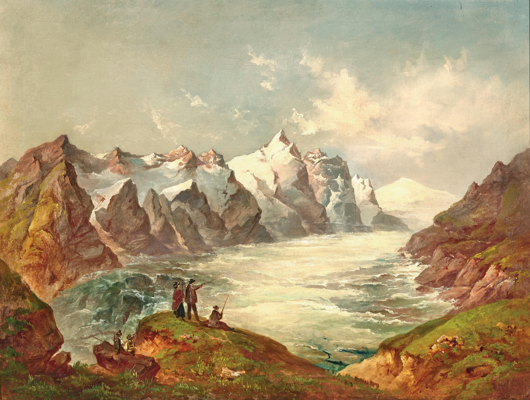 Landscape featuring mountains Grossglockner and Johannisberg by Jakob Canciani, oil painting.