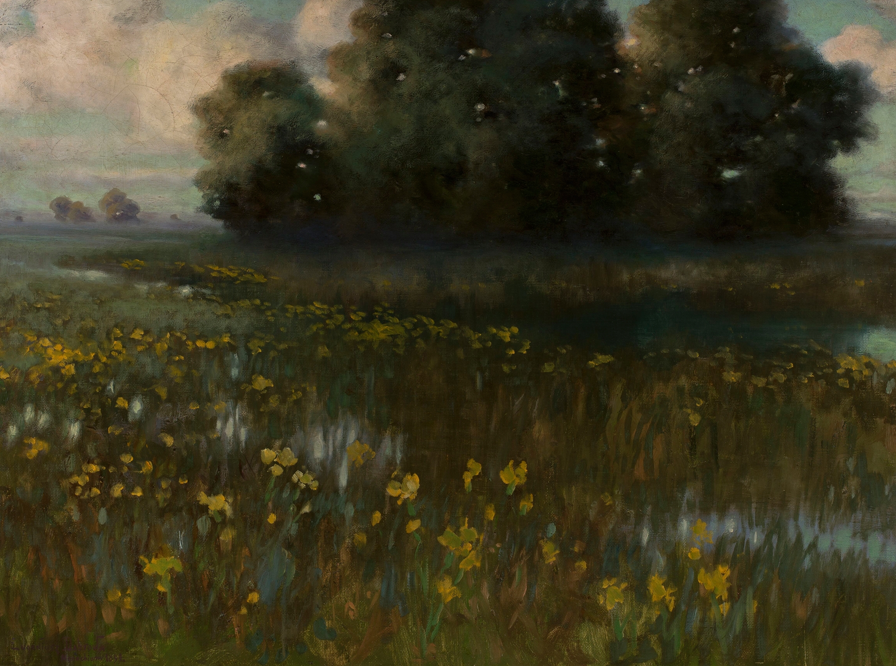 Cowslips in a meadow, oil on canvas by Eugeniusz Ludwik Dąbrowa-Dąbrowski