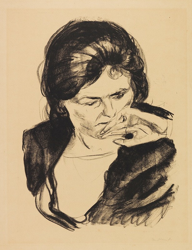 Edvard Munch's 'Frauenkopf mit der Hand am Mund' captures a woman's contemplative expression.
