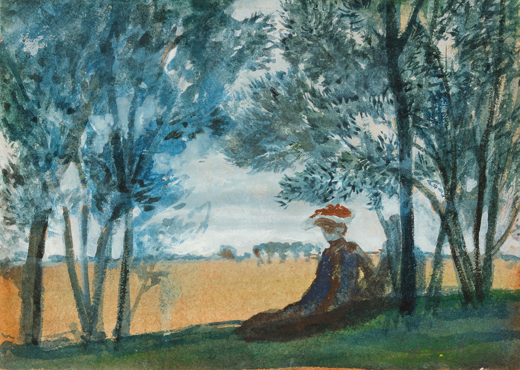 Sitzendes Paar in einer Landschaft, by August Macke, public domain