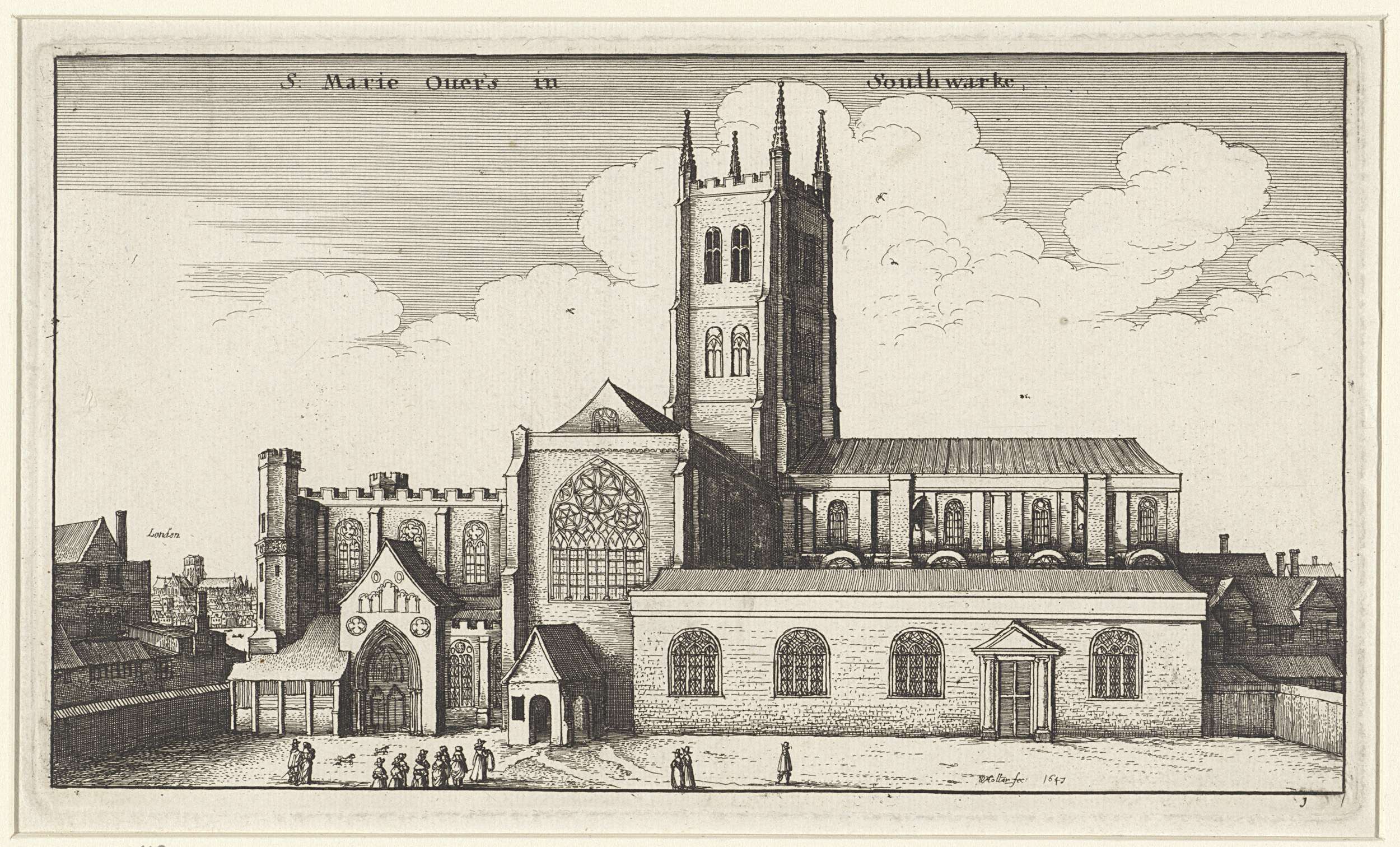 Etching of Southwark Cathedral in London by Wenceslaus Hollar