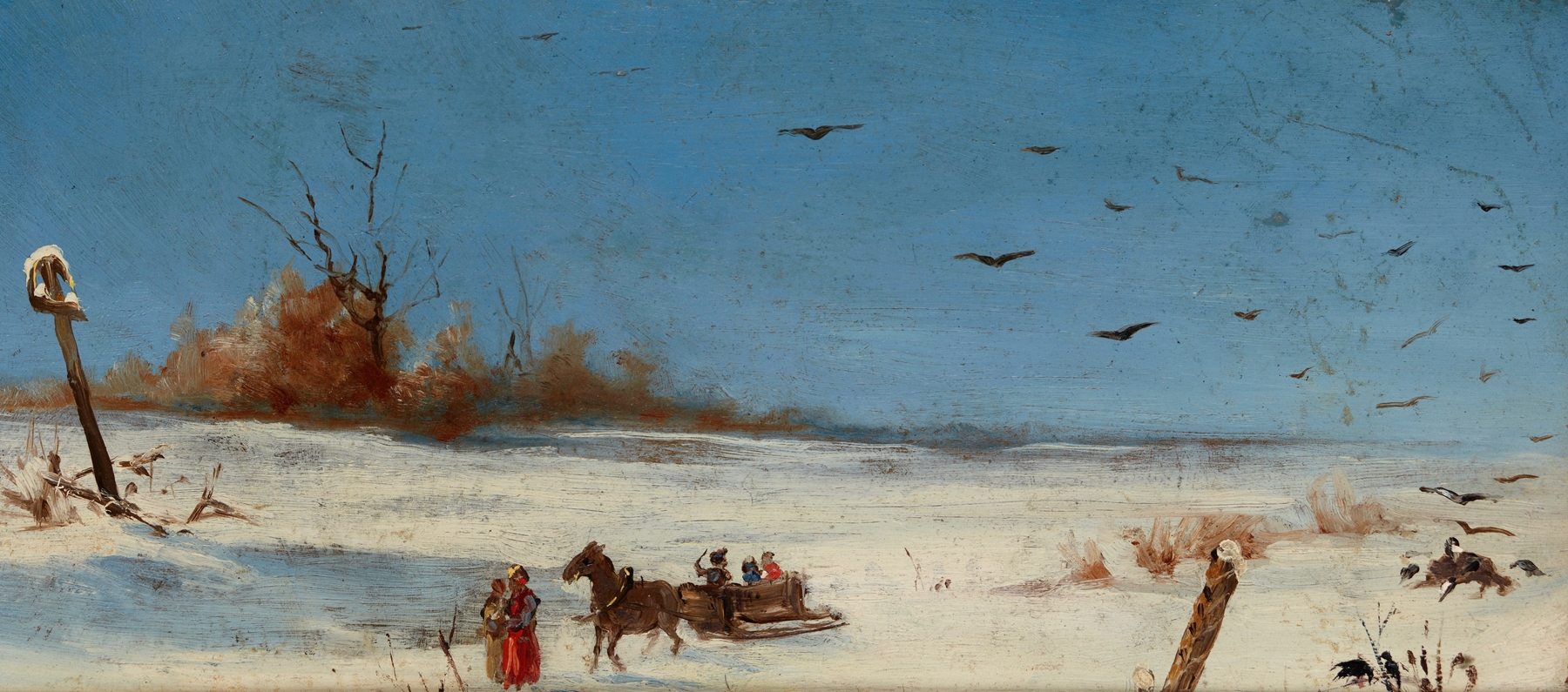Sledging by Teodor Marian Talowski, oil on canvas depicting children playing in the snow