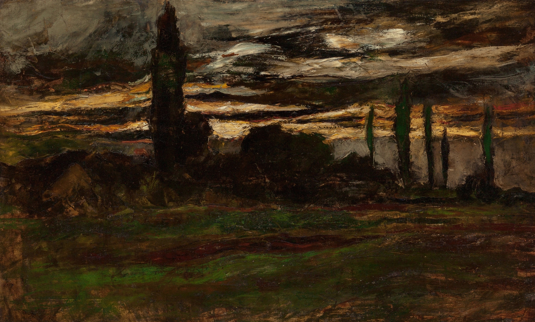 Nocturnal Landscape by Joseph Frank Currier, oil on canvas depicting a night scene with stars.