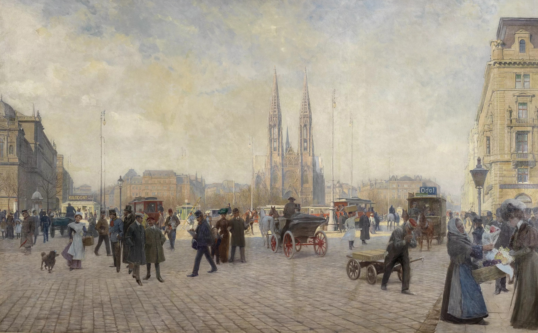 Maximiliansplatz (mit Votivkirche) by Karl Friedrich Gsur, impressionism, depicting urban life and architecture