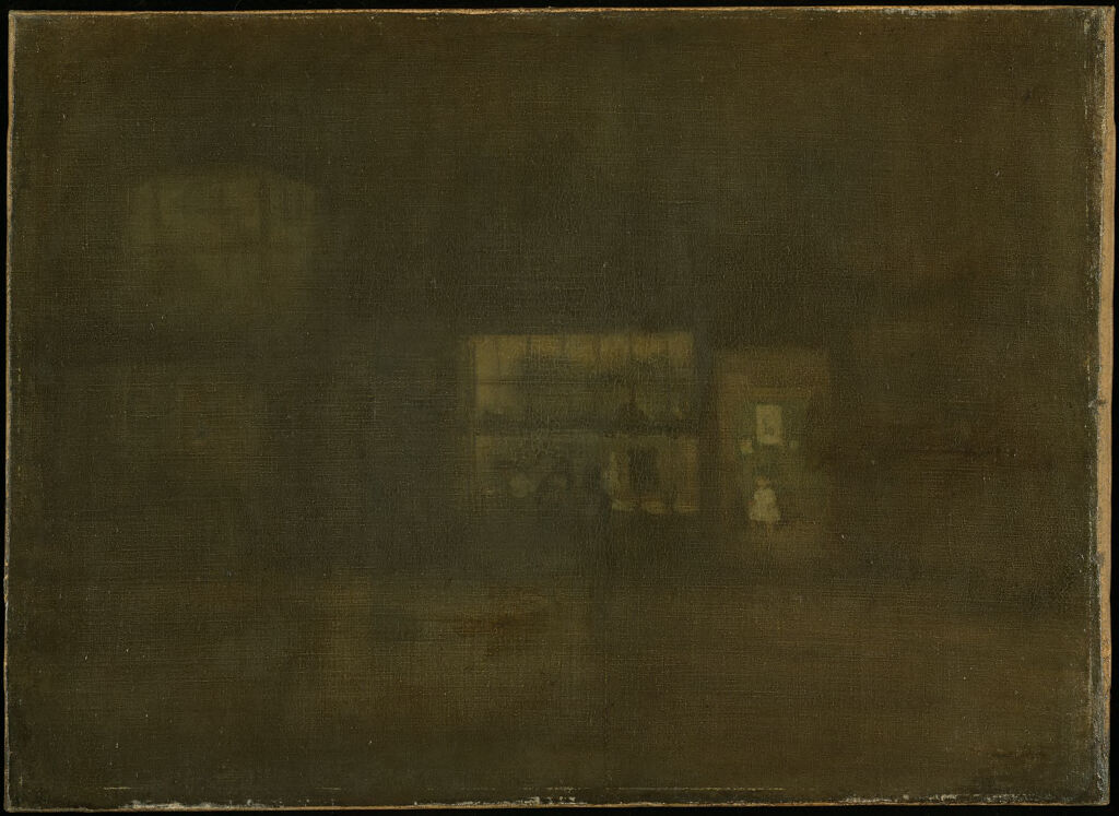 Nocturne in Black and Gold: Rag Shop, Chelsea, by James Abbott McNeill Whistler, public domain