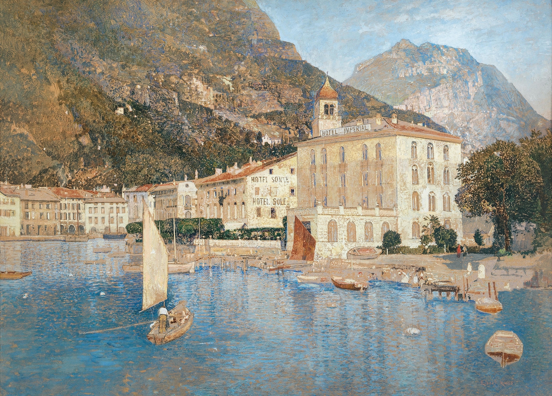 The Harbour of Riva on Lake Garda, oil on canvas by Robert Russ