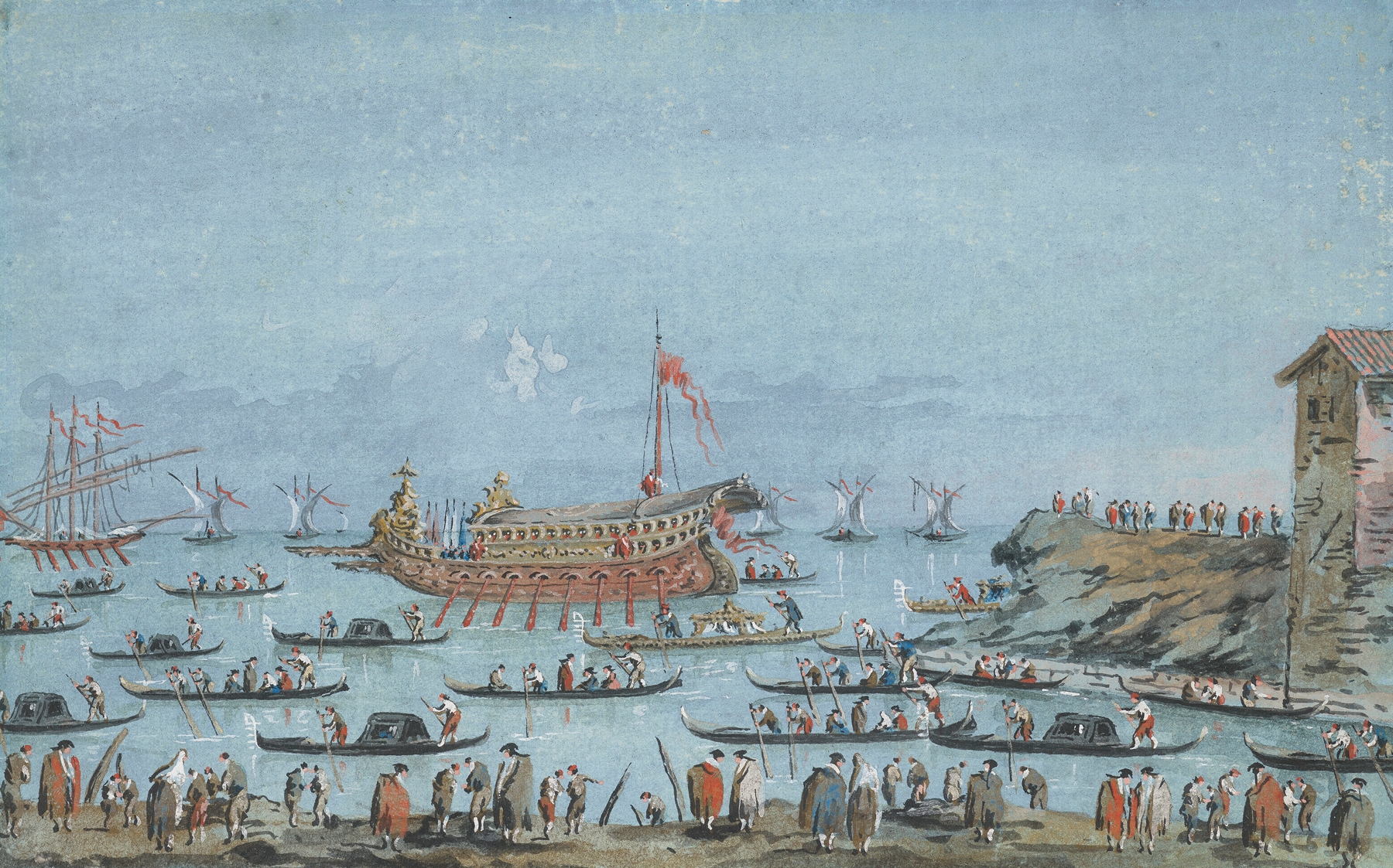 Marine scene of the Bucintoro on the lagoon by Giacomo Guardi, oil painting