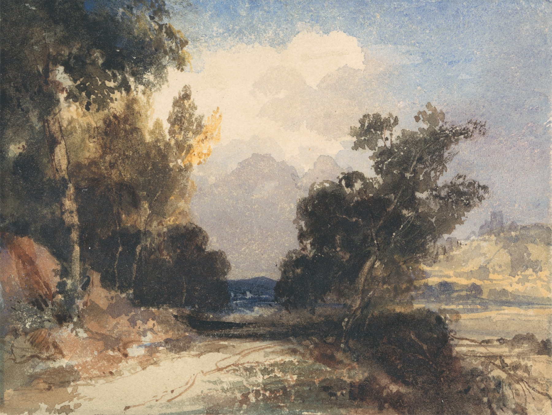 Landscape depicting a river at sunset, oil painting by Thomas Shotter Boys