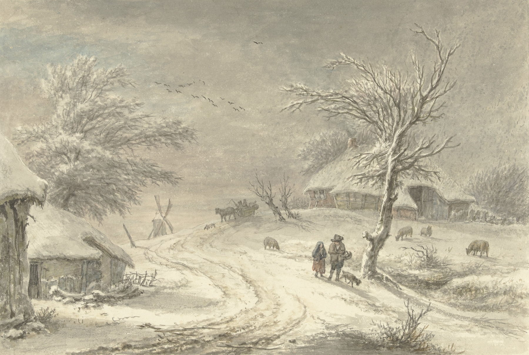 Winter landscape with snow in Drenthe by Egbert van Drielst, oil painting