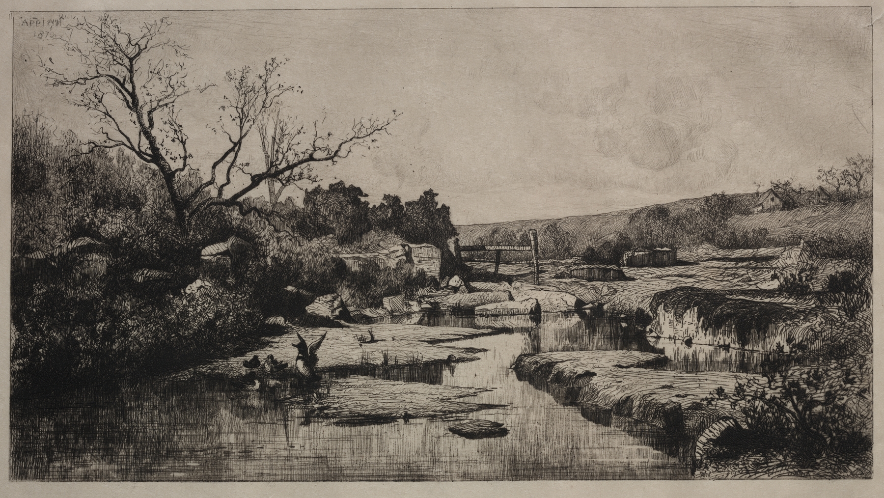 Source of the Albarine by Adolphe Appian, oil on canvas depicting a vibrant river landscape.
