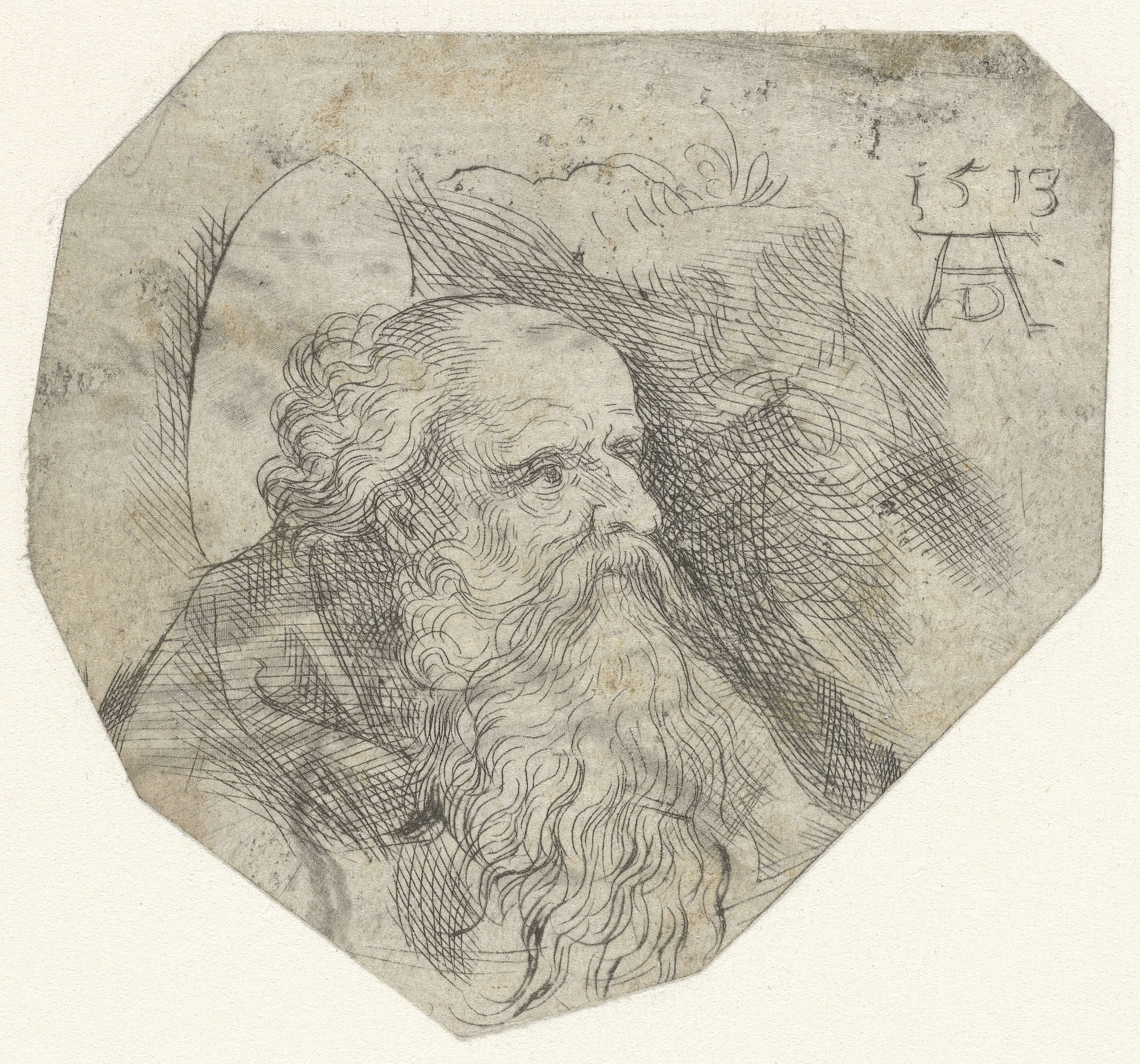Drypoint portrait of a male saint's face by Unknown Artist