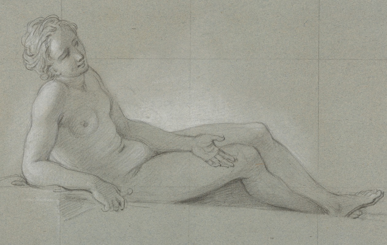 This painting features a reclining female nude in a soft, delicate style.