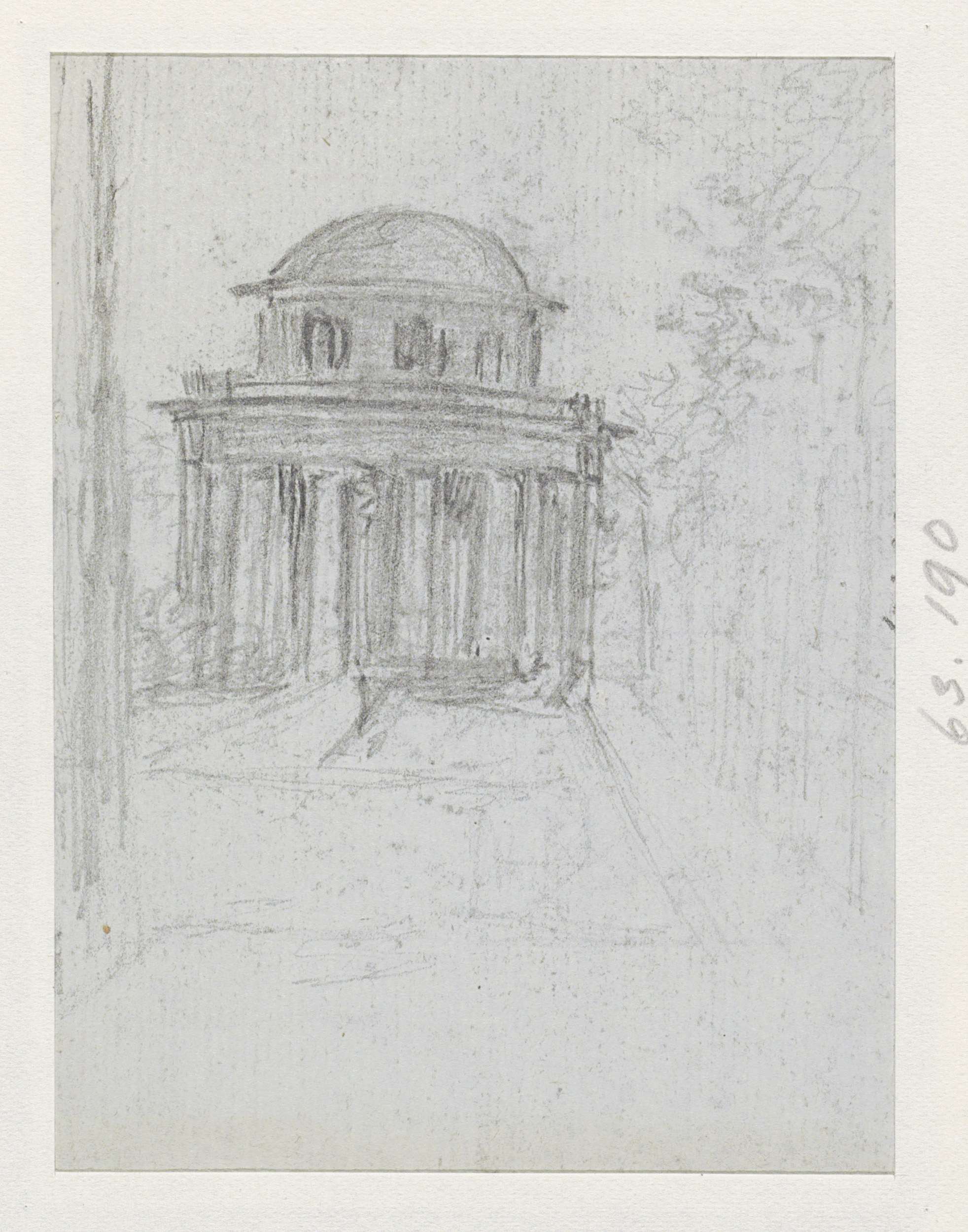 Landscape with archway and foliage, paper drawing by Georges Michel
