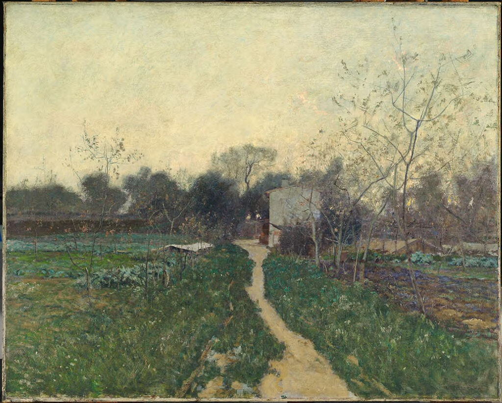 Springtide by William Lamb Picknell, oil on canvas depicting a serene landscape with a river.