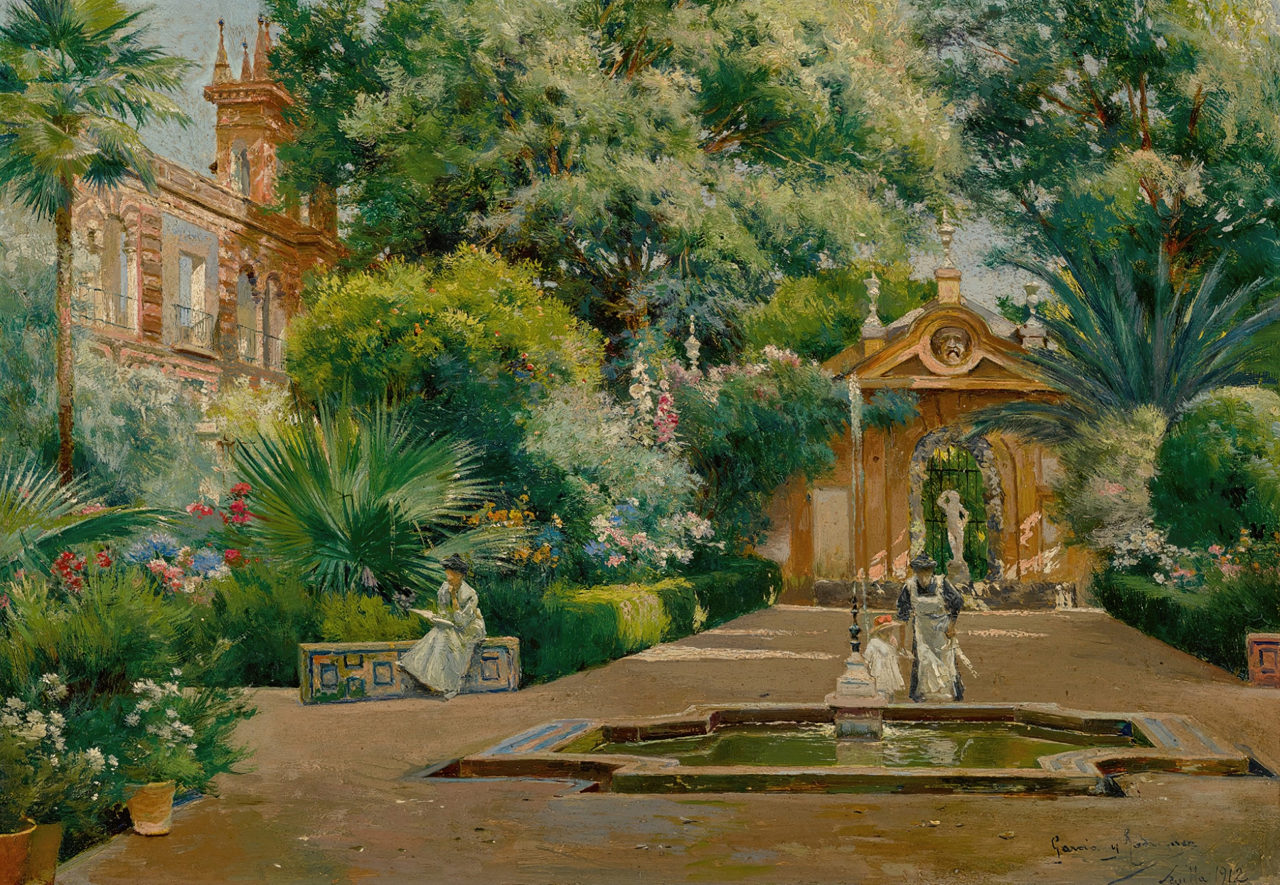 Dappled sunlight in a garden, oil painting by Manuel García y Rodríguez