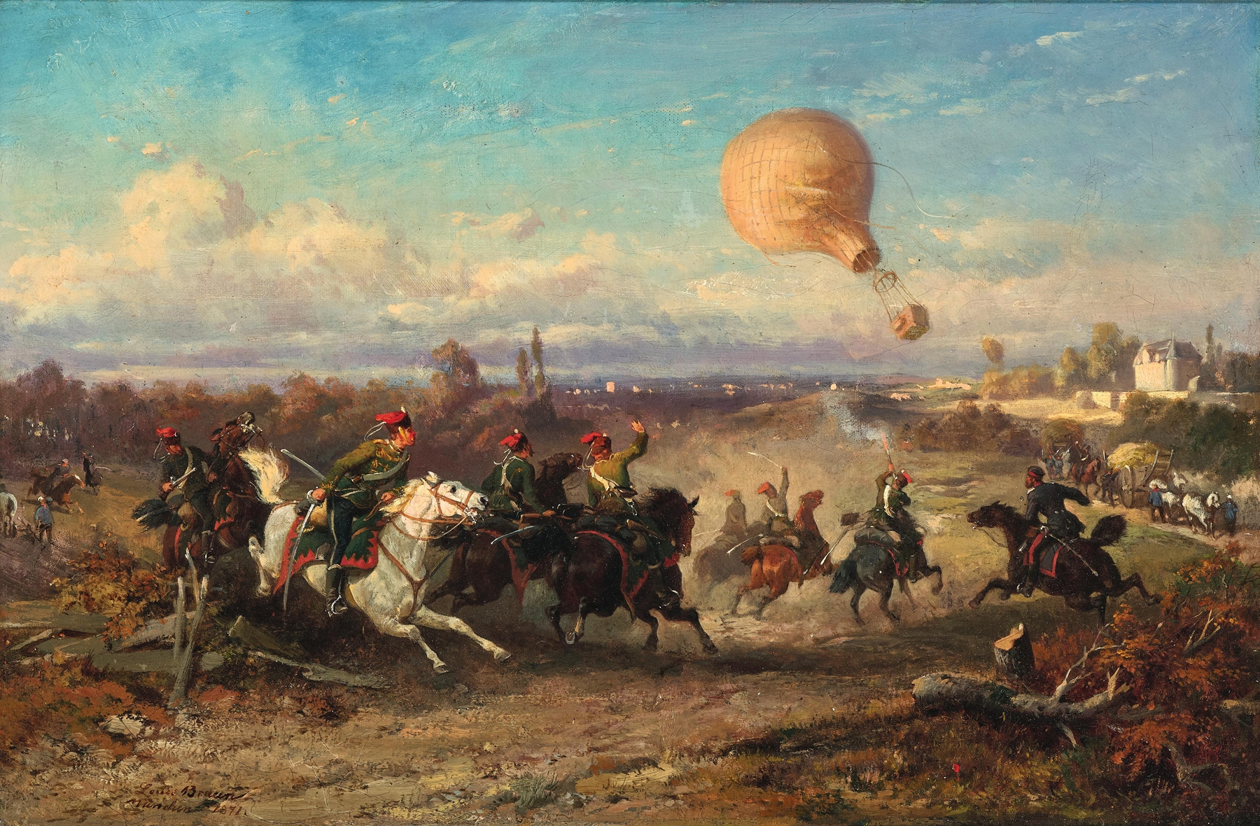 Solitary balloon in vibrant colors, oil on canvas by Louis Braun