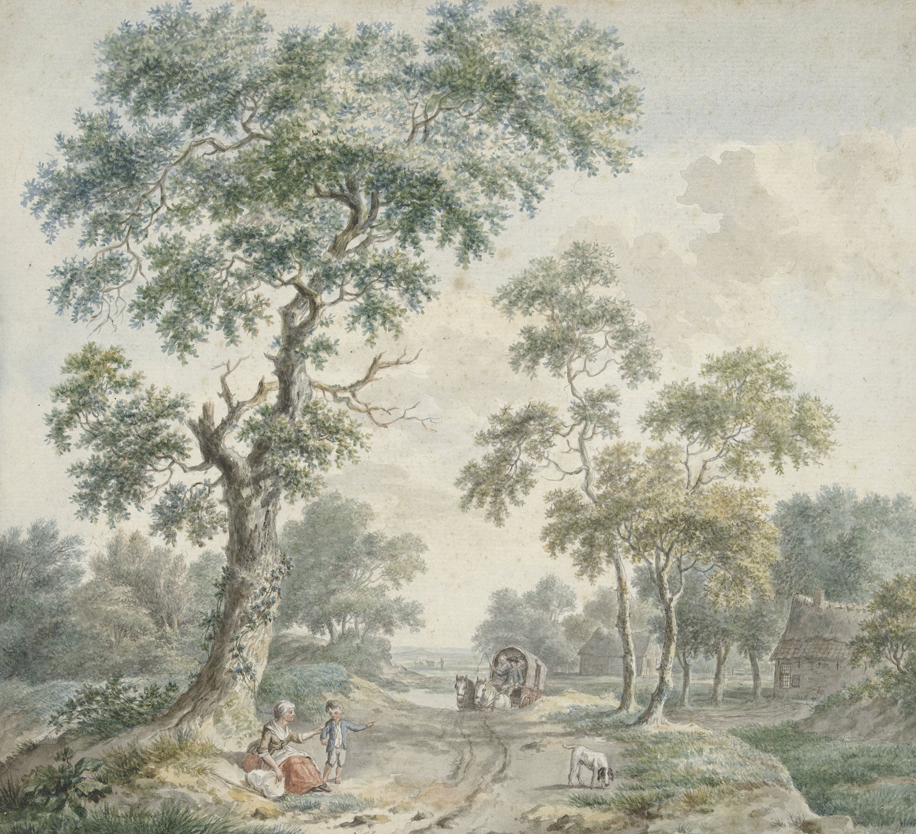 Rural landscape with cottages and a path, oil on canvas by Gerardus Wieringa