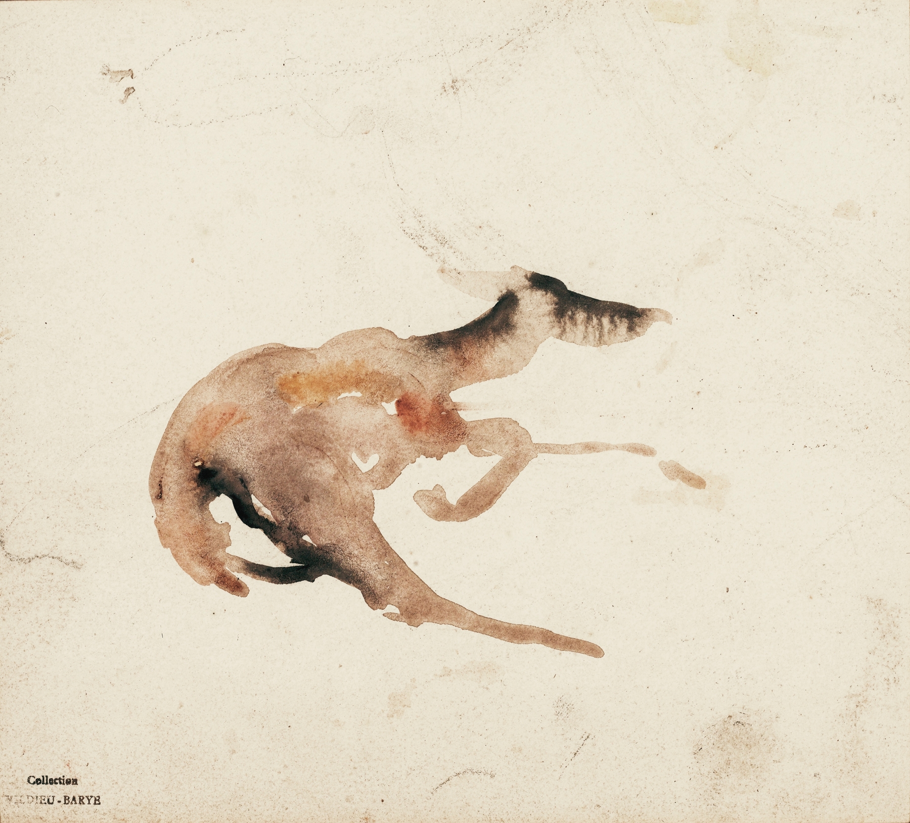 A doe lying peacefully in soft fur, by Antoine-Louis Barye, medium unknown.