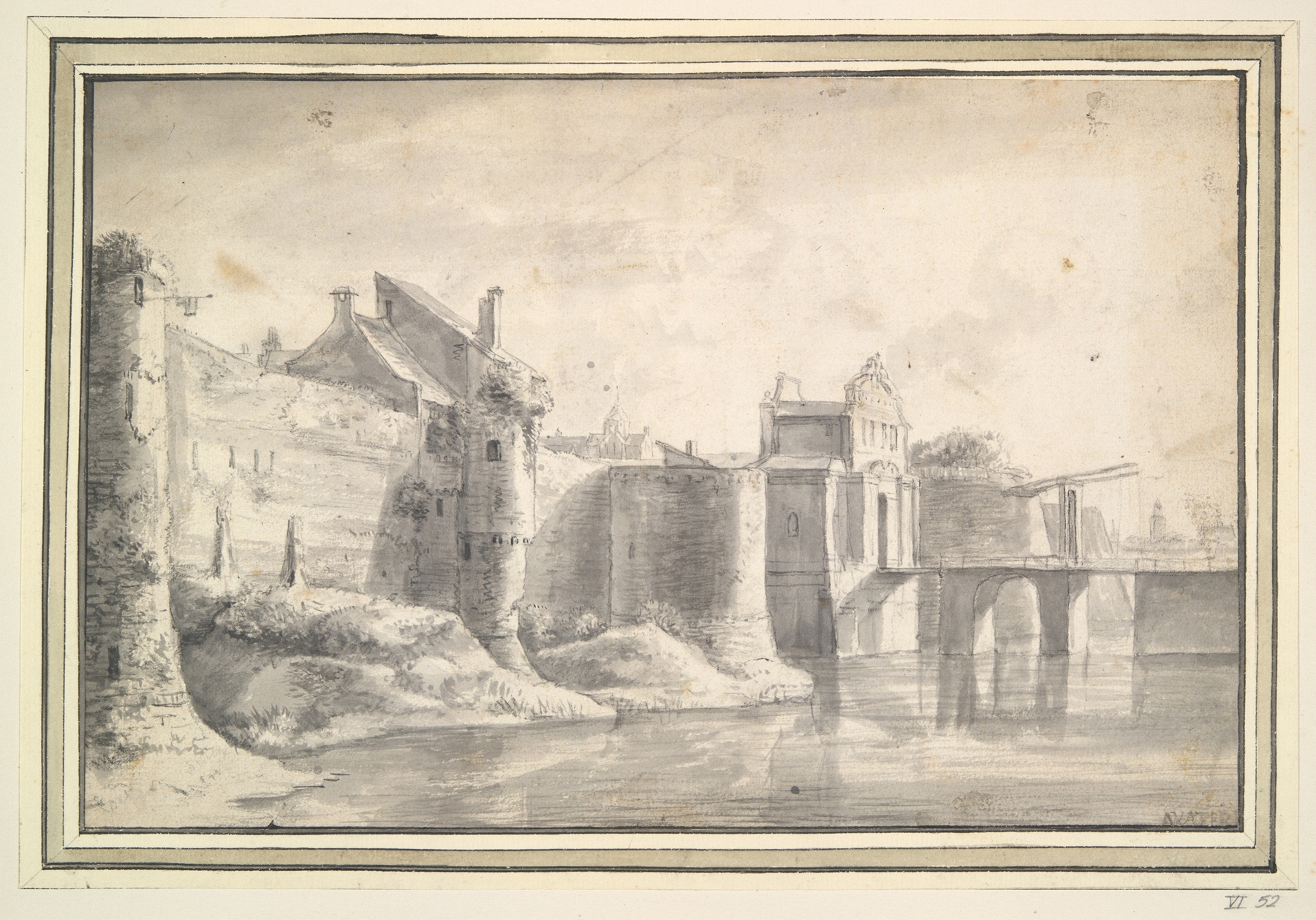 View of city walls and St. Mary's Church in Utrecht, 17th century oil painting by Antonie Waterloo