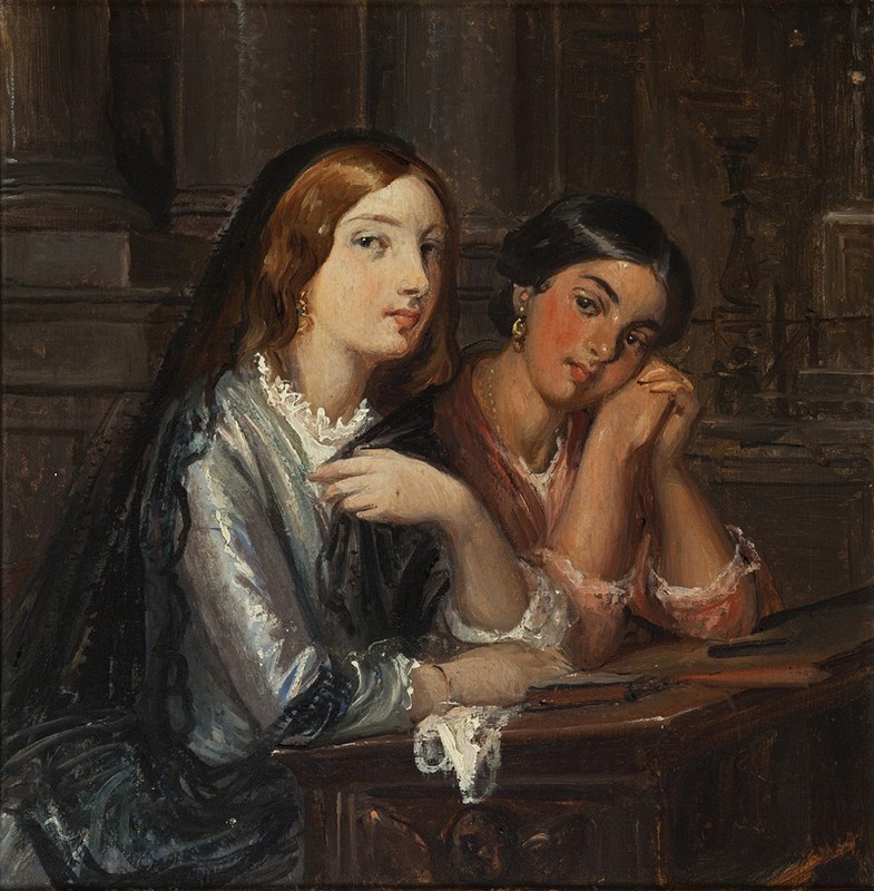 A sketch depicting Venetian women in a church setting.