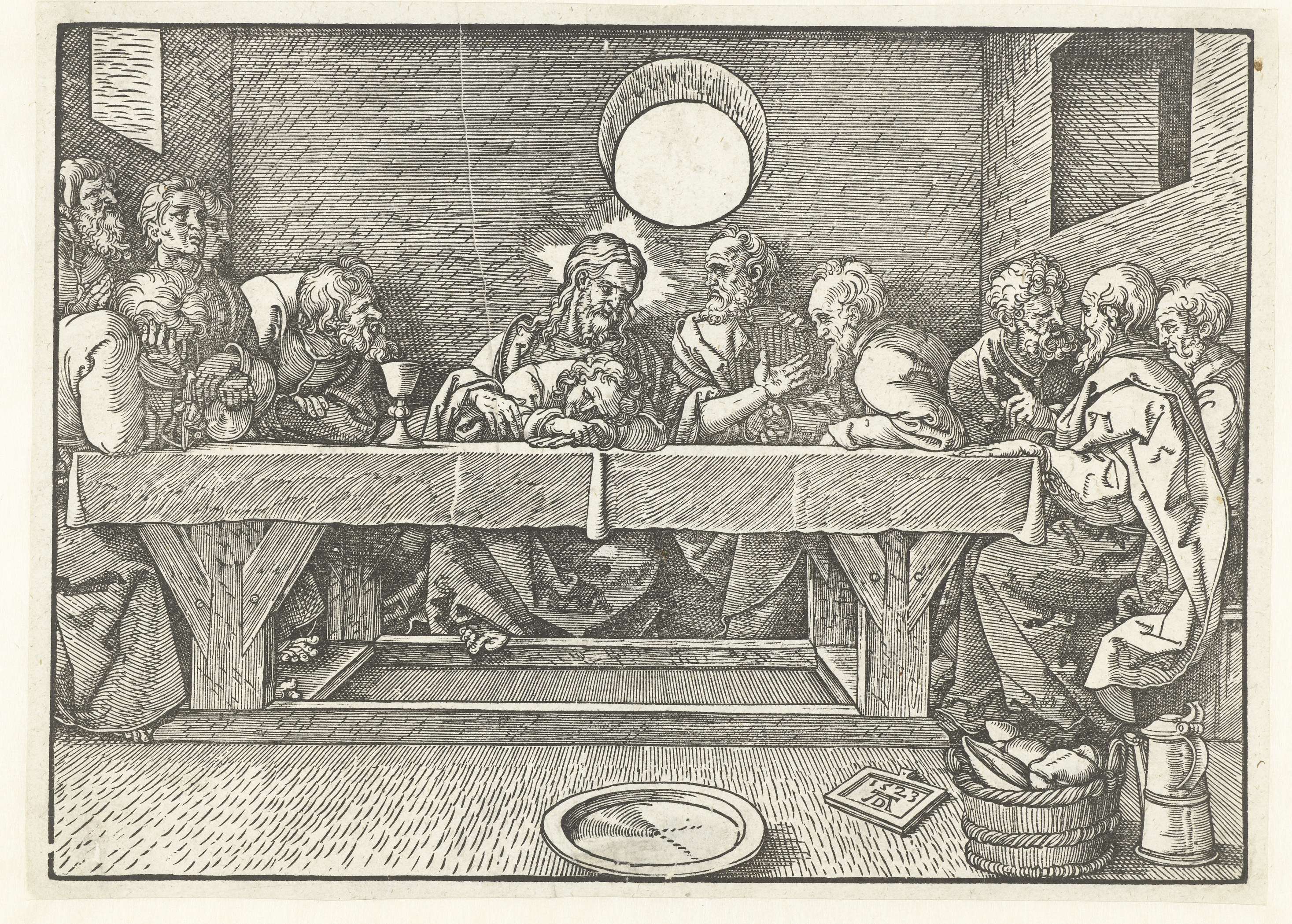 Religious scene with figures around a table, 1523, paper by Unknown Artist