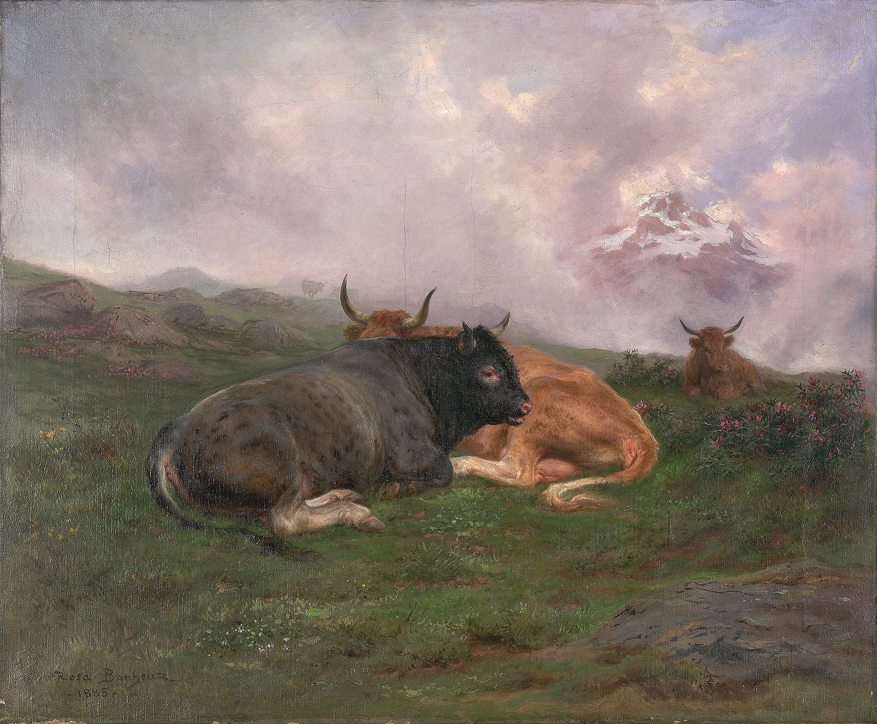 Cattle at Rest on a Hillside in the Alps, by Rosa Bonheur, public domain