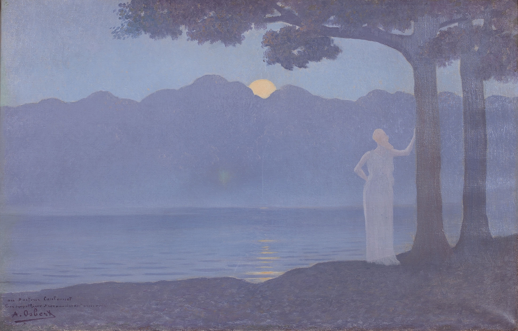 Harmonie lunaire by Alphonse Osbert, a landscape with a luminous moon, oil painting