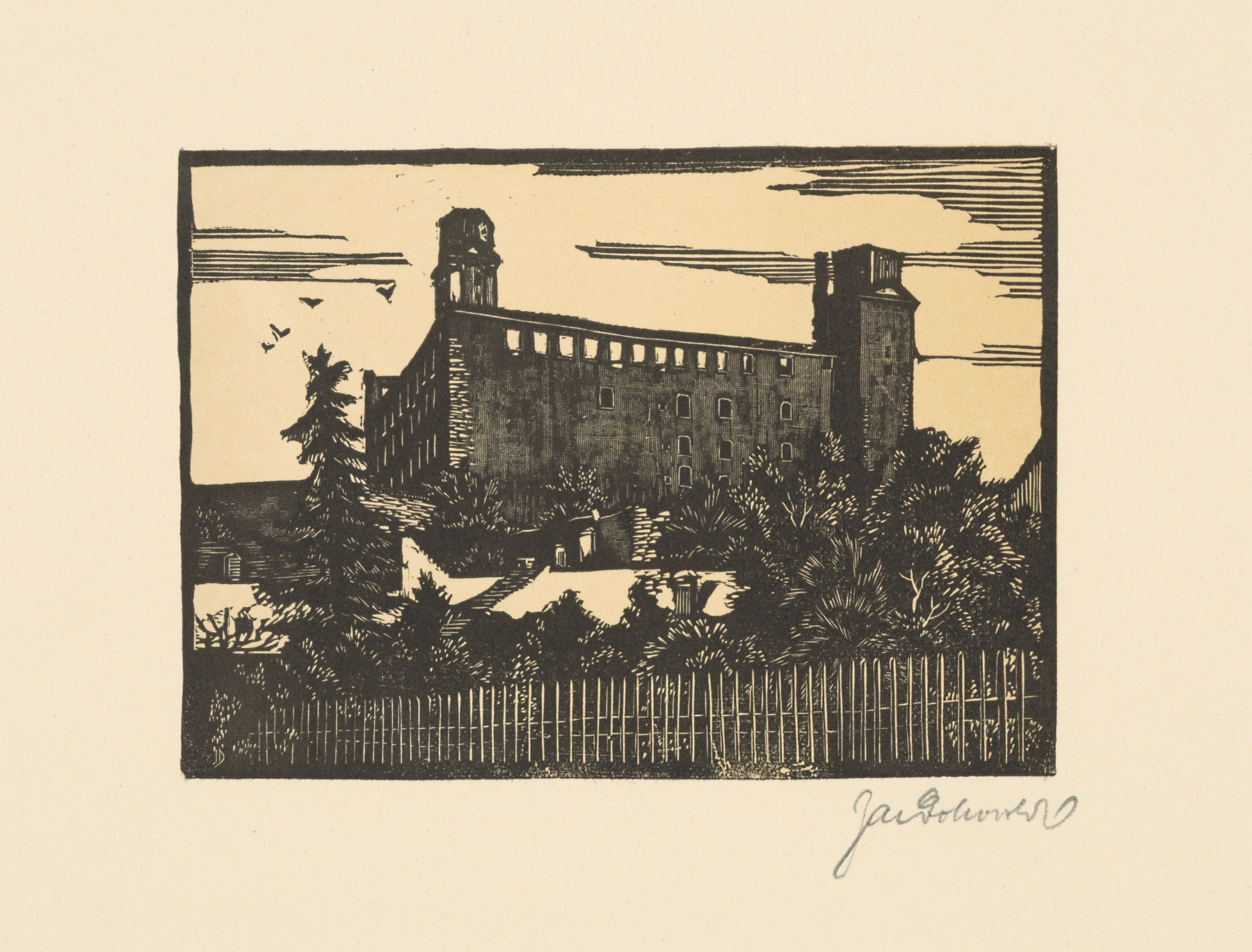 Architecture in decay by Jaroslav Dobrovolský, 1929, oil painting