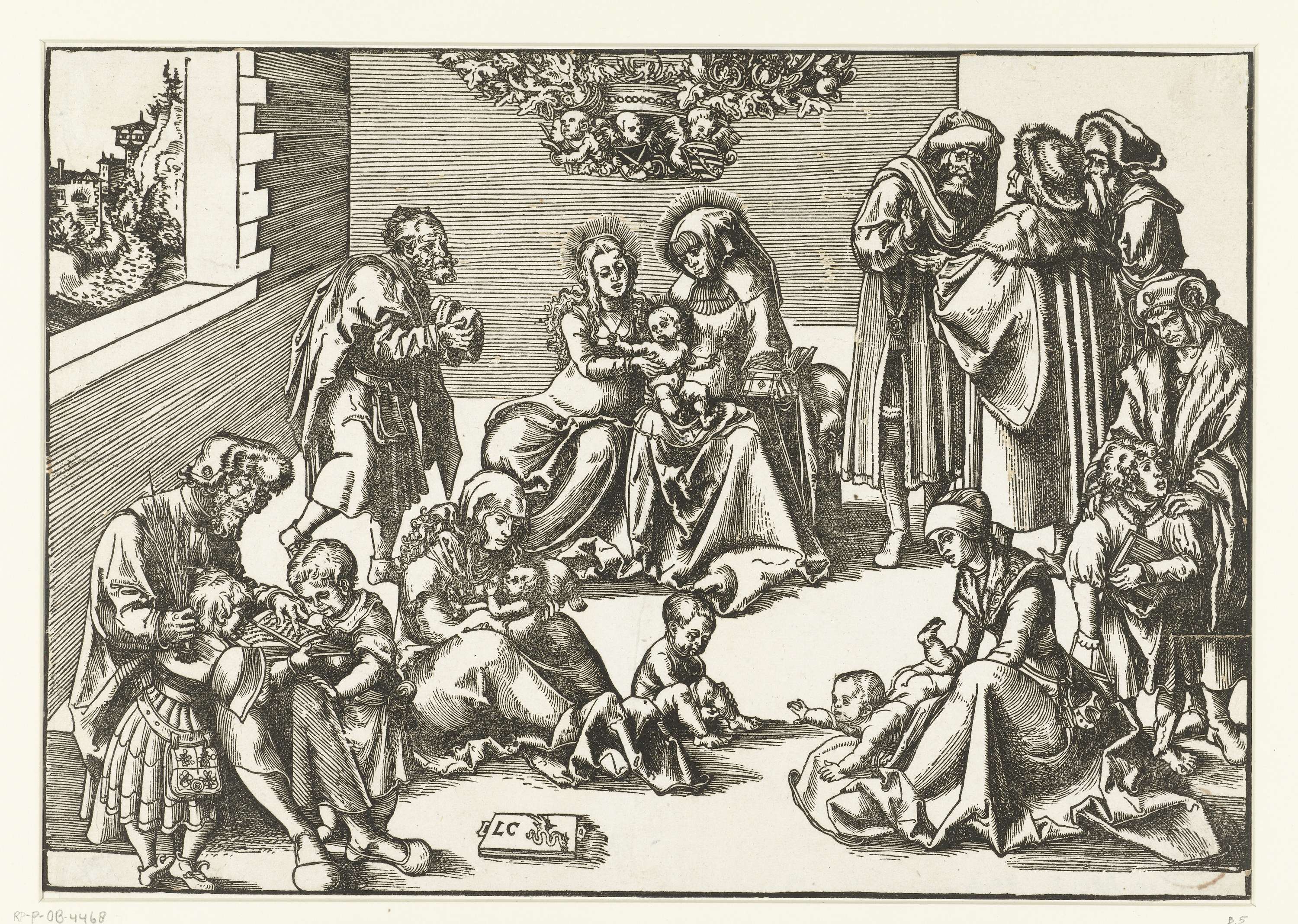 Heilige Maagschap by Lucas Cranach, paper medium, depicting Virgin Mary in crimson robes
