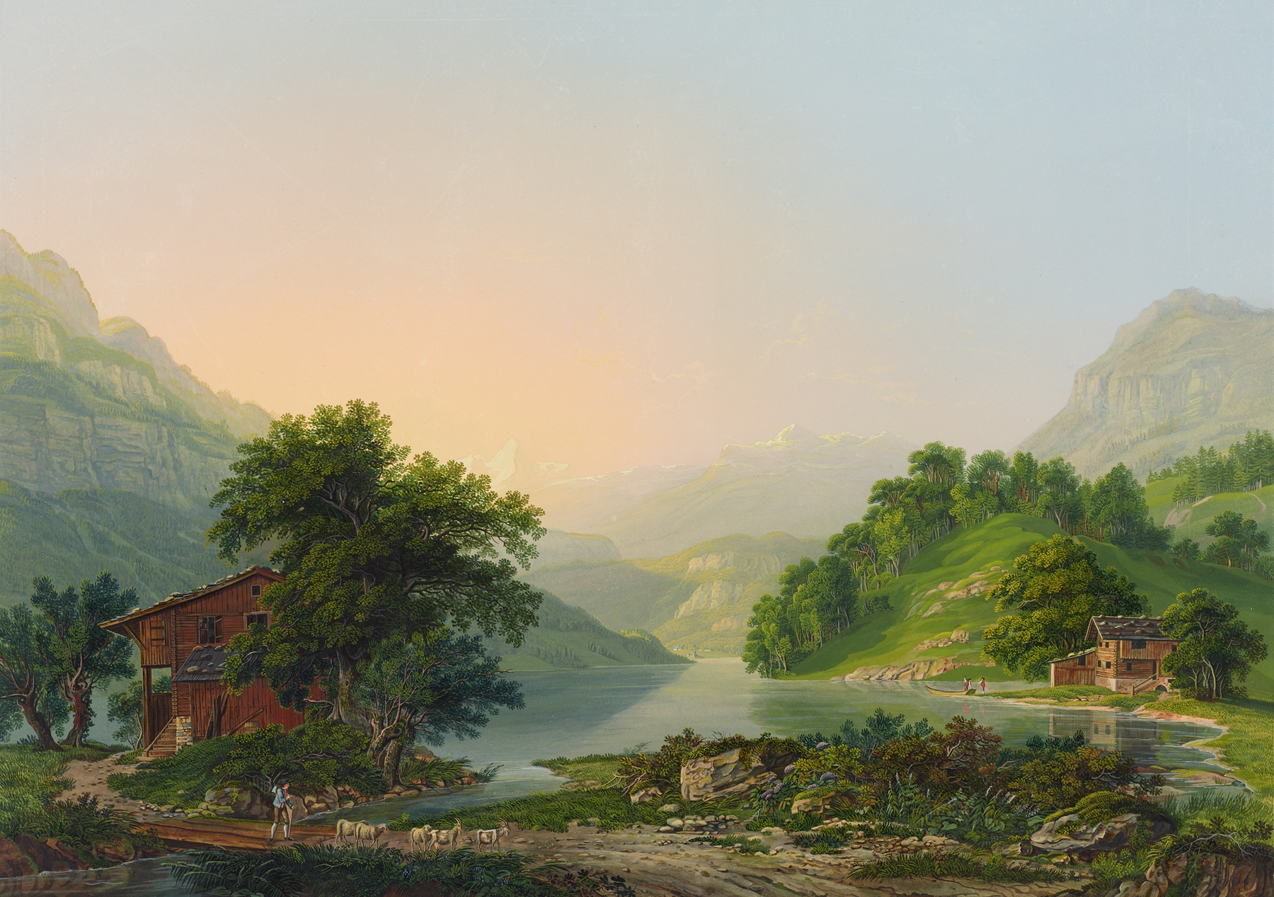 Landscape of Der Lungerensee im Canton Unterwalden by Johann Heinrich Bleuler, oil painting