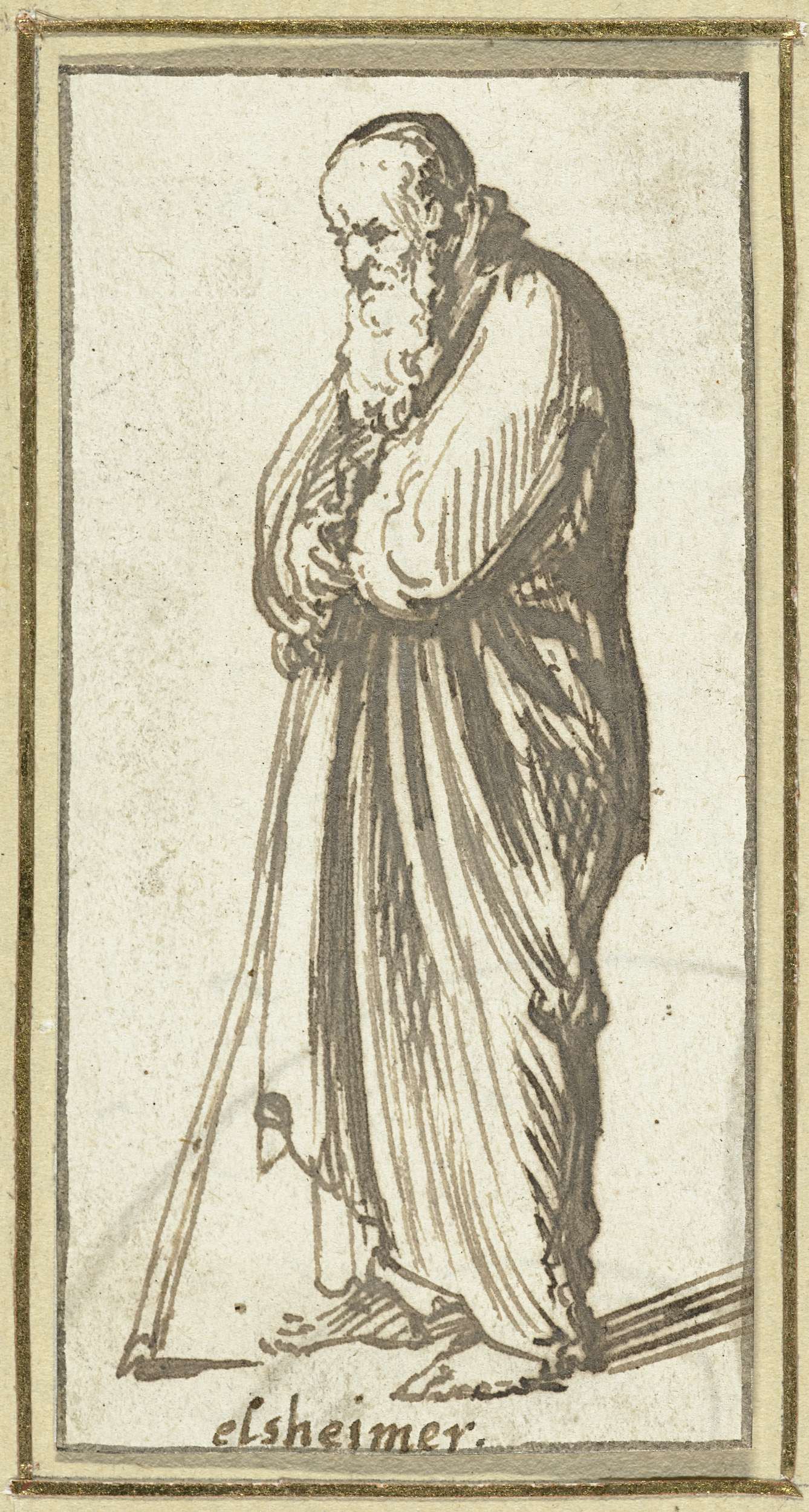 Oude man in lang gewaad, by Adam Elsheimer, public domain