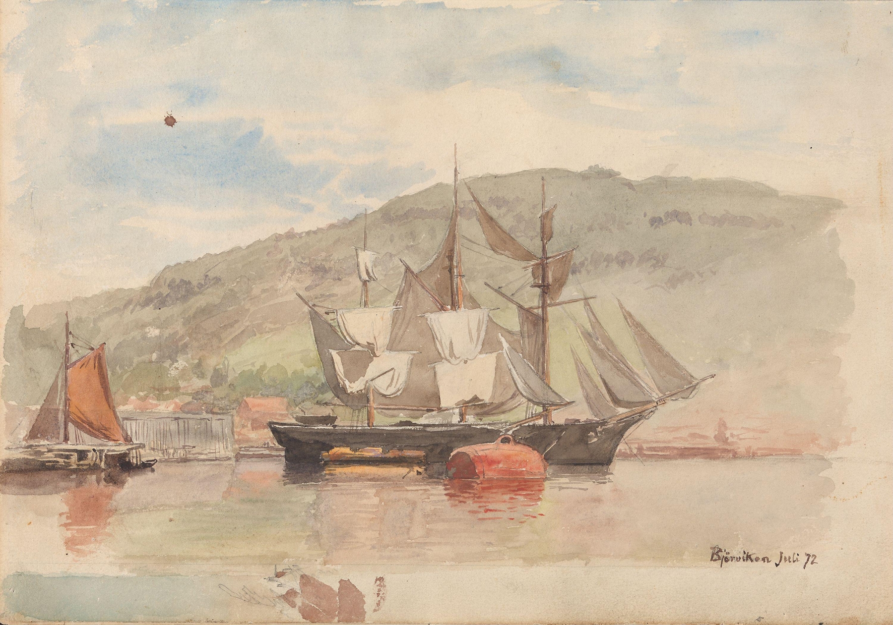 Skip i Bjørvika, by Hans Gude, public domain