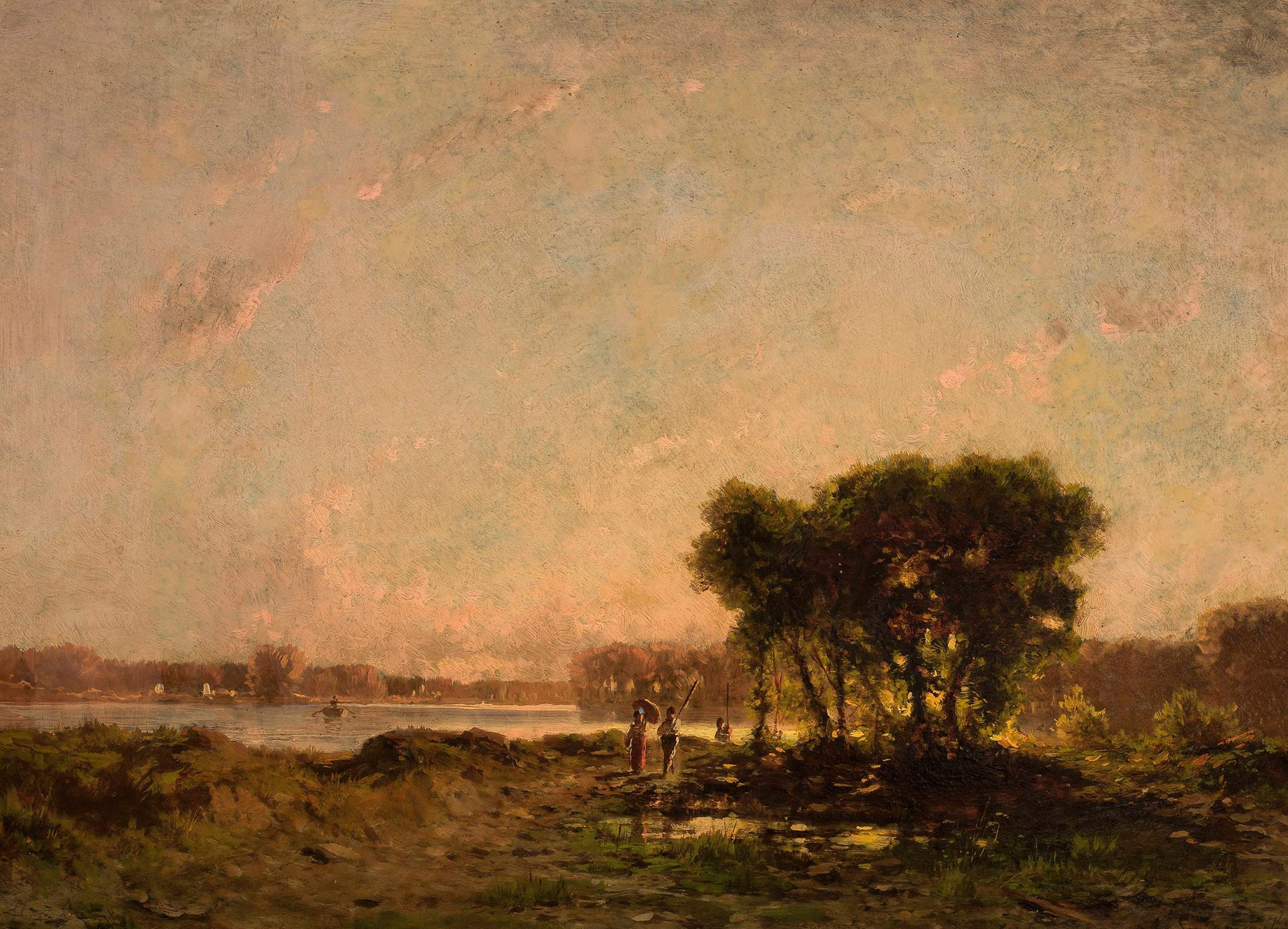 Landscape at sunset, oil on canvas by Aleksander Swieszewski