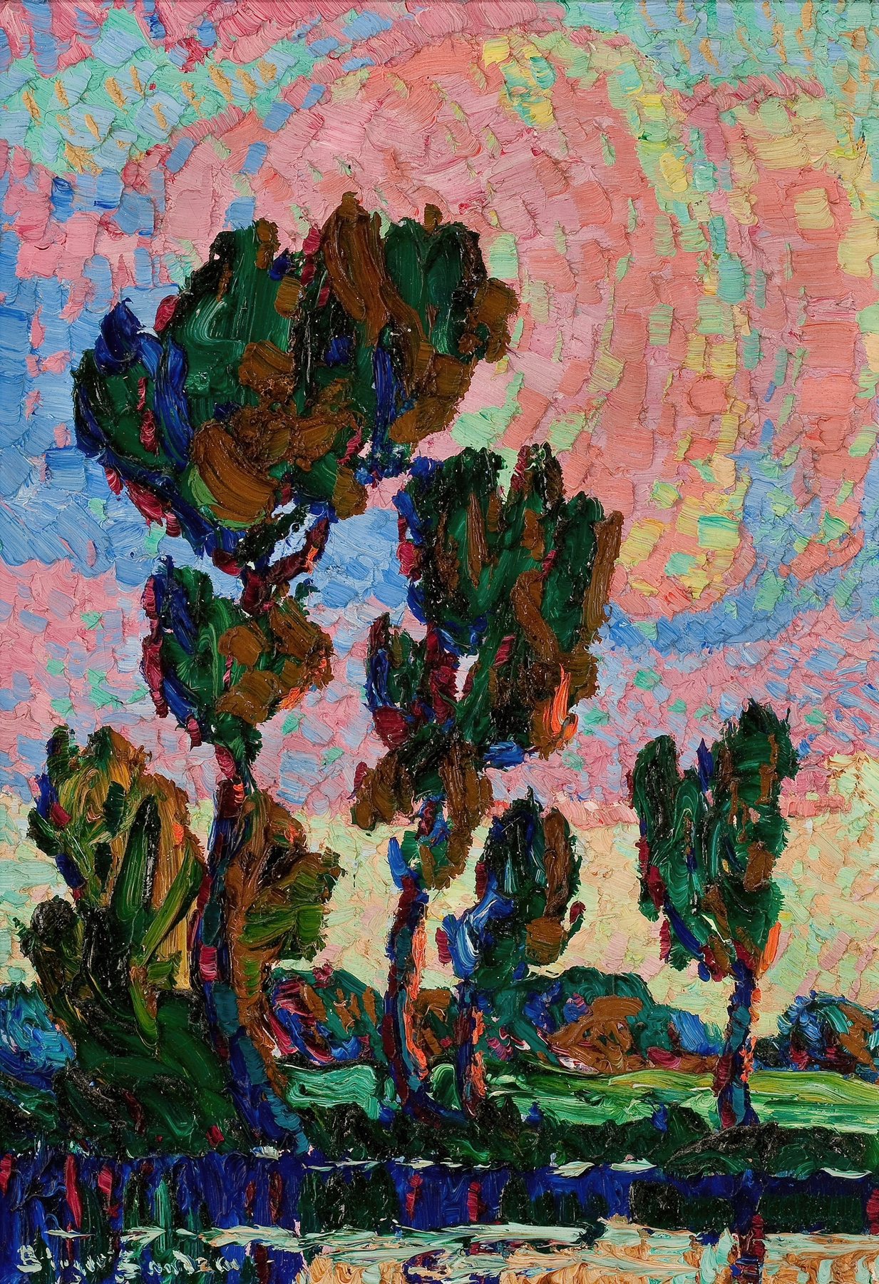 Cottonwood Trees and Pond by Birger Sandzén, impressionism, landscape painting
