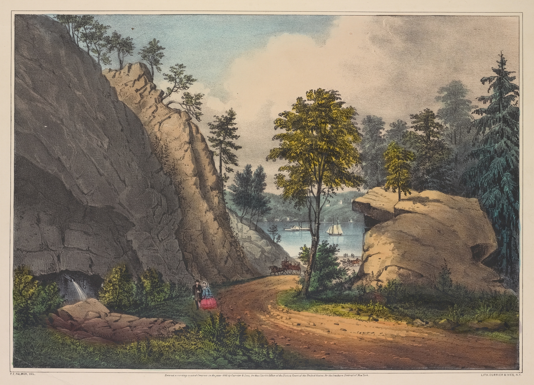 The mountain spring. Near Cozzen’s Dock, West Point, by Fanny Palmer, public domain