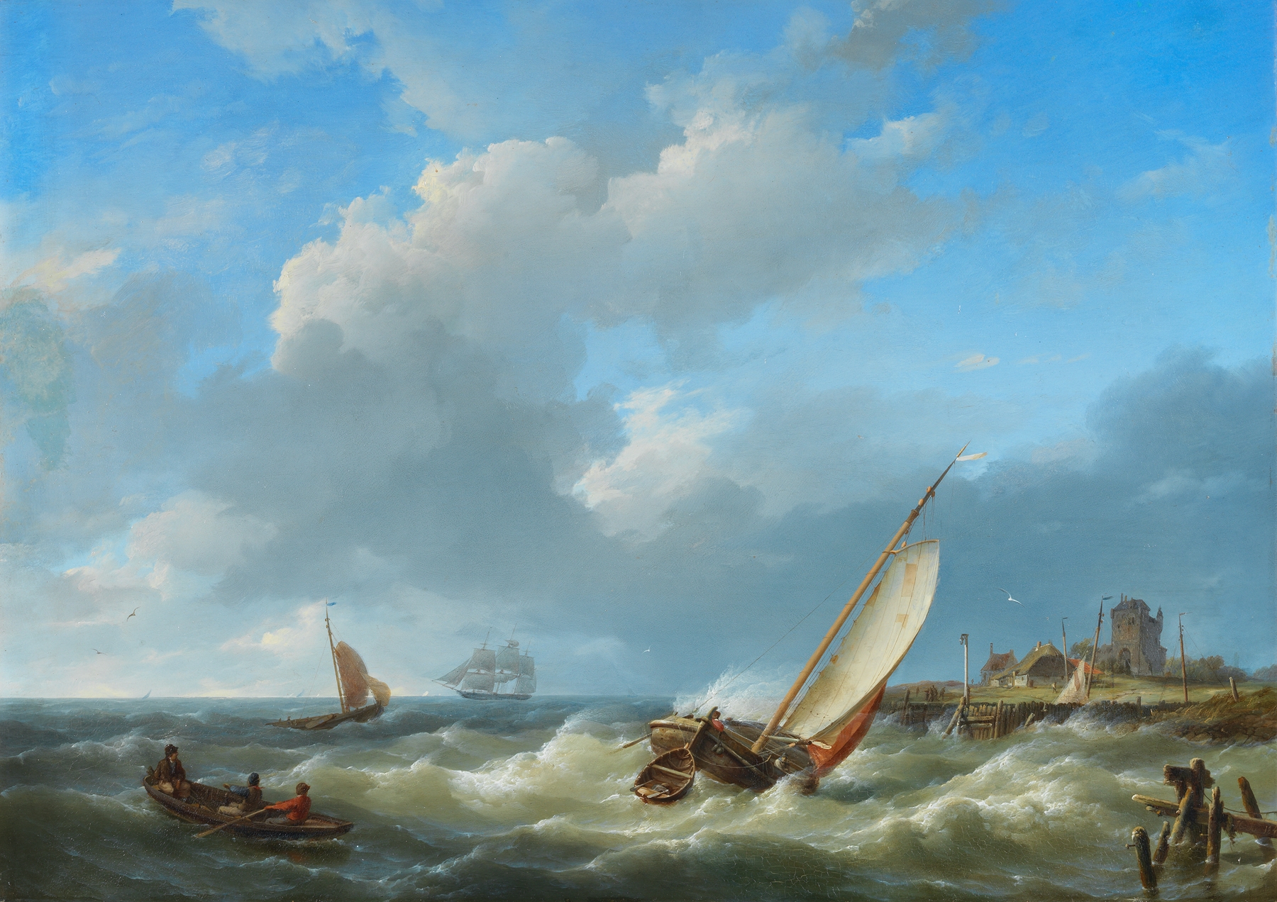Fishing vessels in a squall, oil on canvas by Hermanus Koekkoek