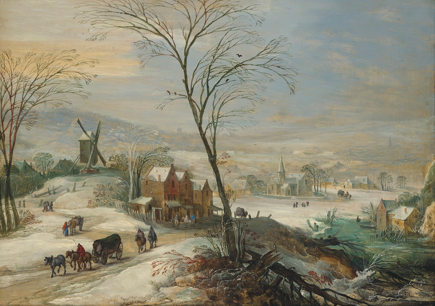 Paysage d’hiver avec un moulin à vent, by Joos de Momper, public domain