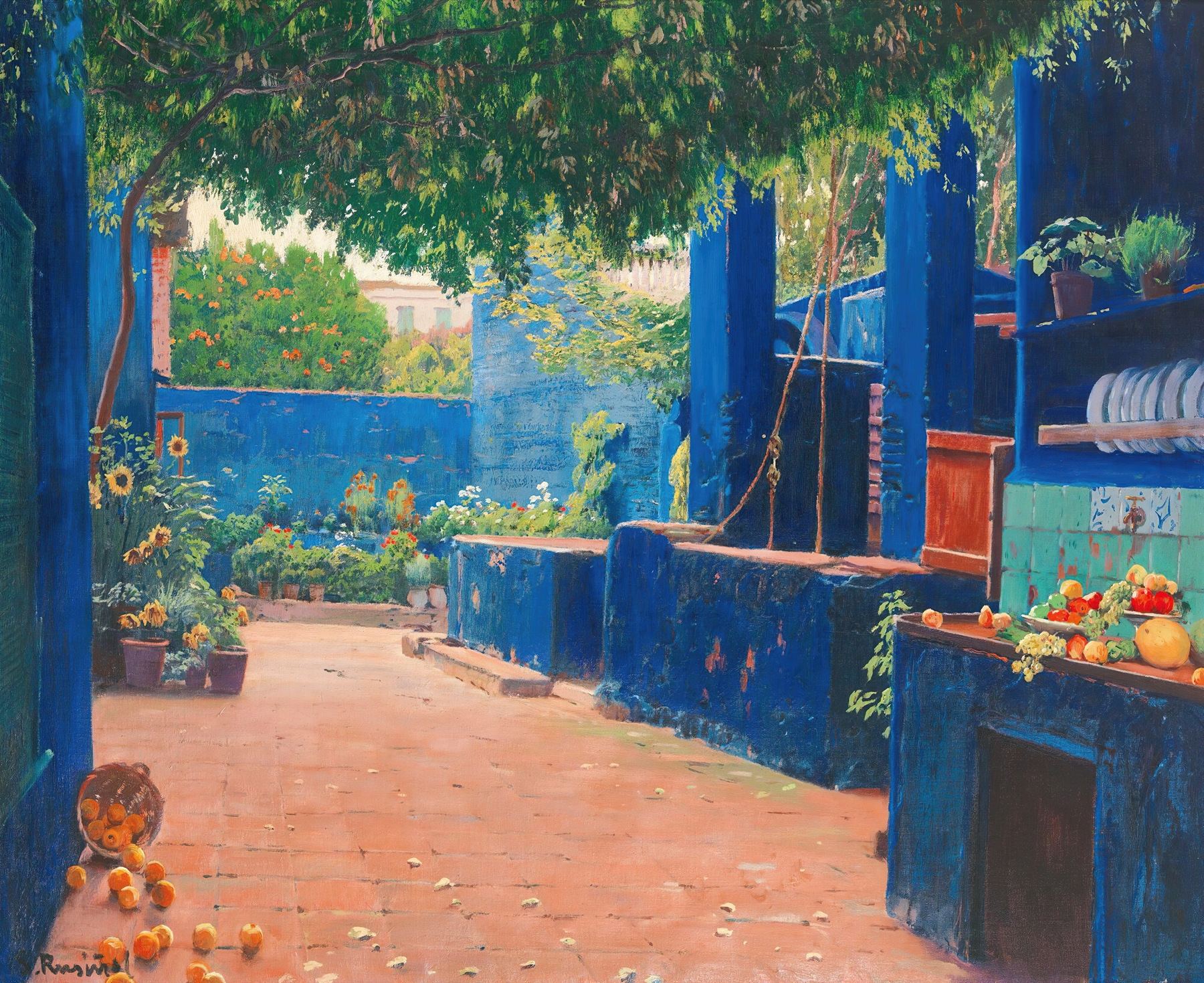The Blue Courtyard, Arenys, by Santiago Rusiñol, public domain