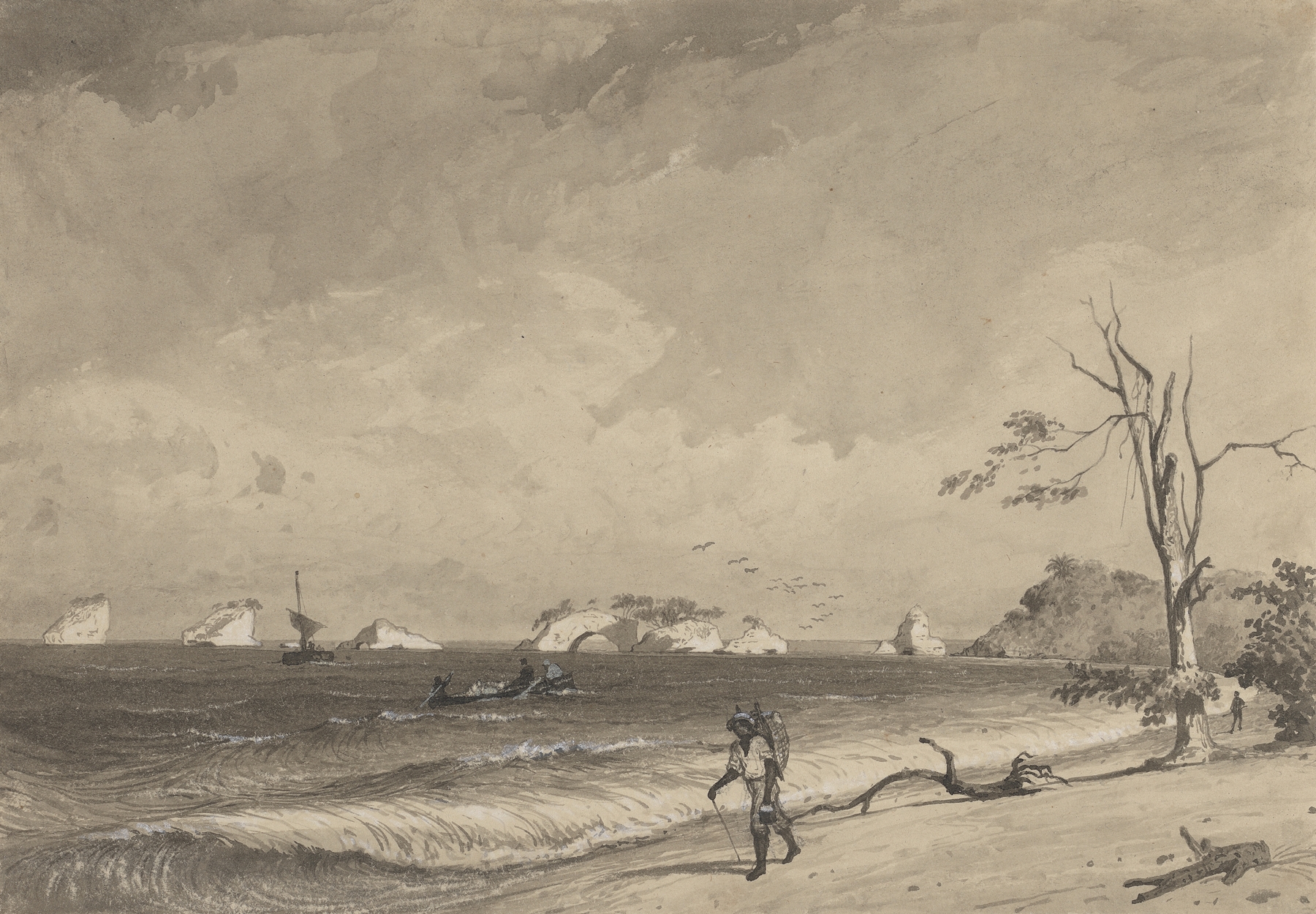 Marine scene of Los Gallos, Icacos Bay by Michel Jean Cazabon, oil painting
