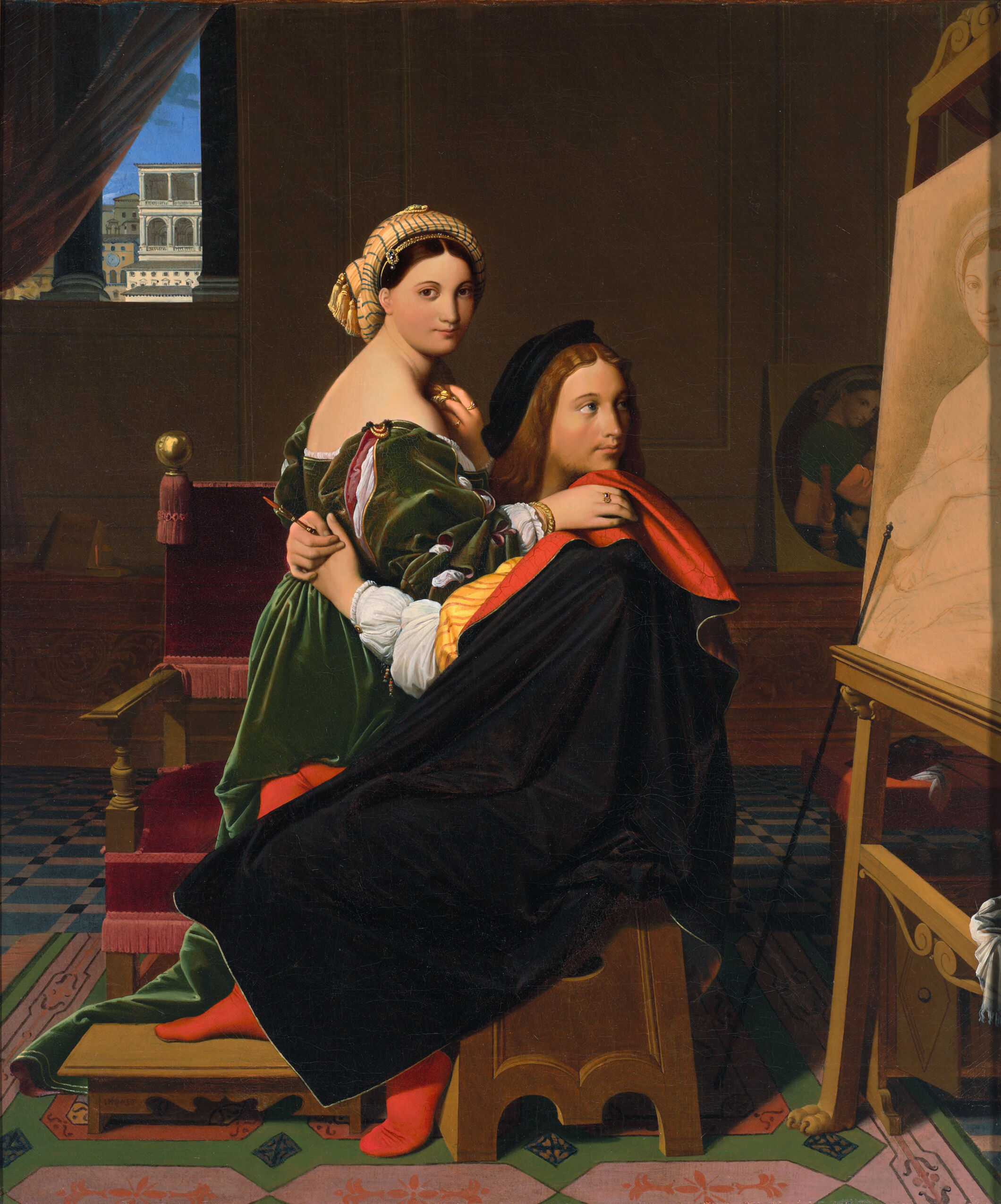 Raphael and the Fornarina, by Jean-Auguste-Dominique Ingres, public domain