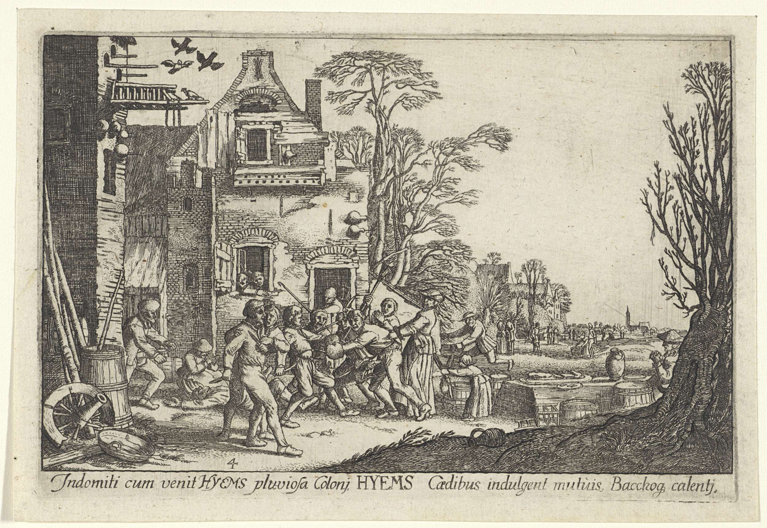 Etching by Wenceslaus Hollar depicting bare trees and snow in a winter landscape.