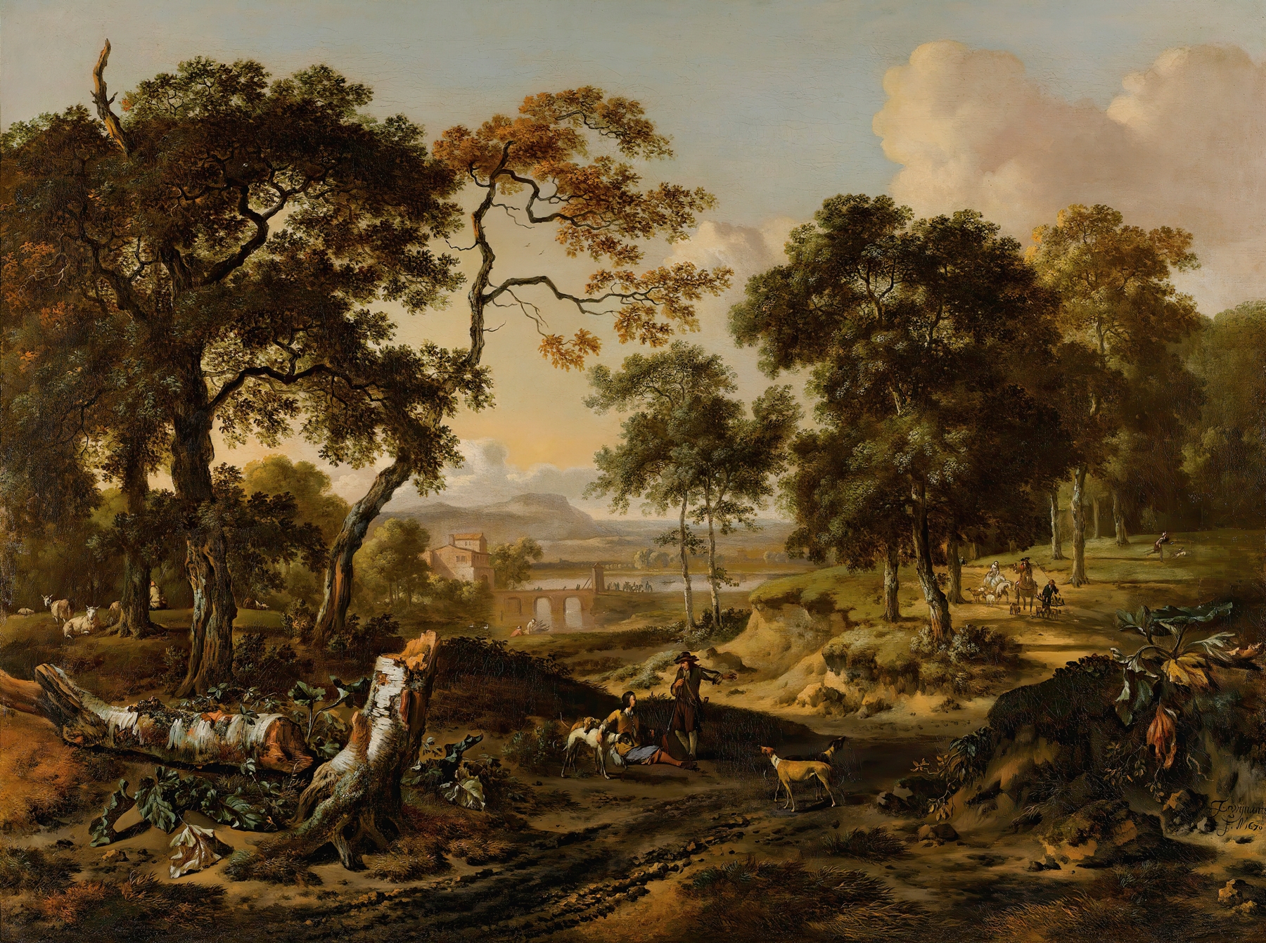 Landscape With Sportsmen Resting By A Path, by Jan Wijnants, public domain