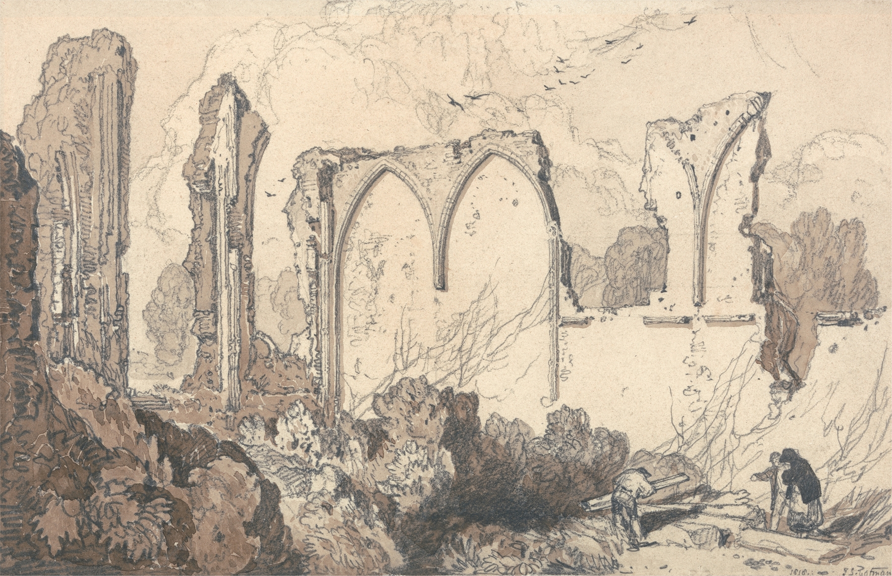 Ruin behind the Free School, Thetford, Suffolk, by John Sell Cotman, public domain