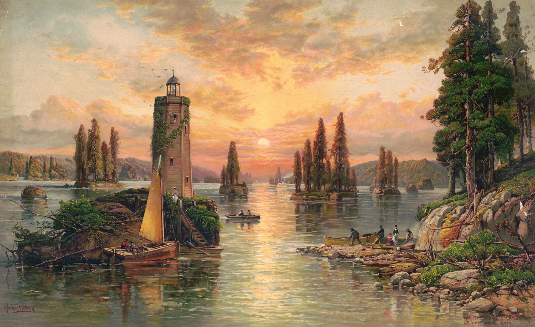Landscape of The Thousand Islands, St. Lawrence River by Andrew Melrose, oil painting