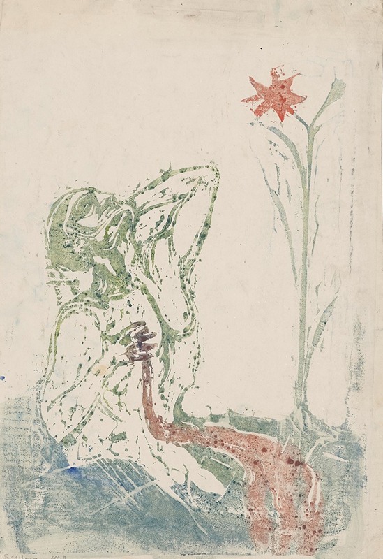 Blossom of Pain by Edvard Munch depicts a figure in anguish against a backdrop of vibrant colors.