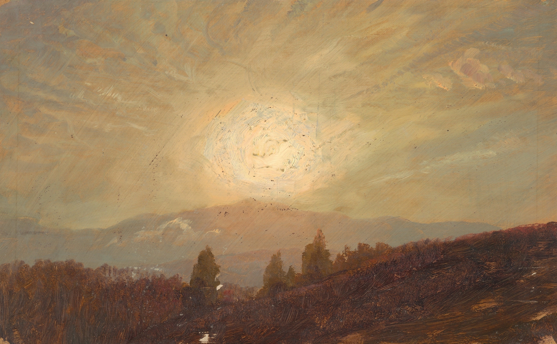 Sunset by Frederic Edwin Church, oil painting depicting a vibrant horizon with colorful clouds.
